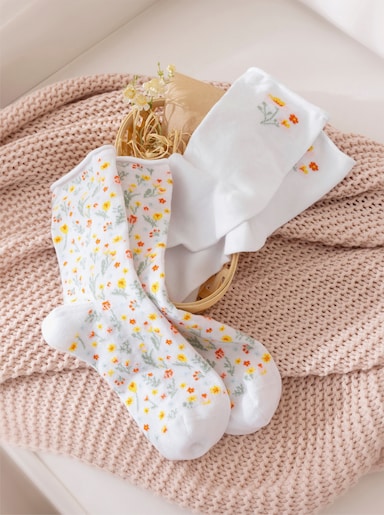 wäschepur Ponožky s kvetovým vzorom - Biele kvety