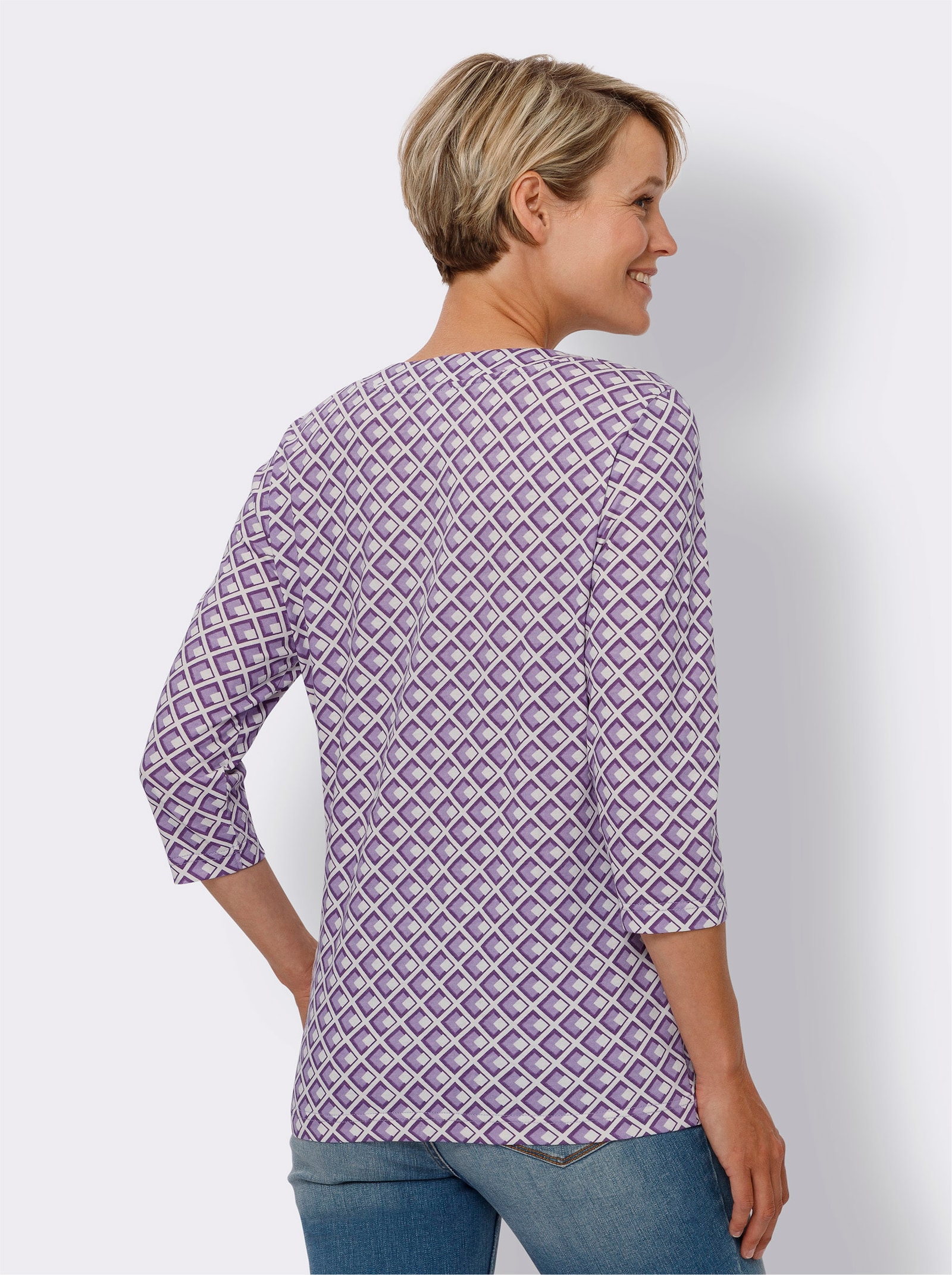 3/4-Arm-Shirt im grafischen Druckmuster - ecru-lila-bedruckt