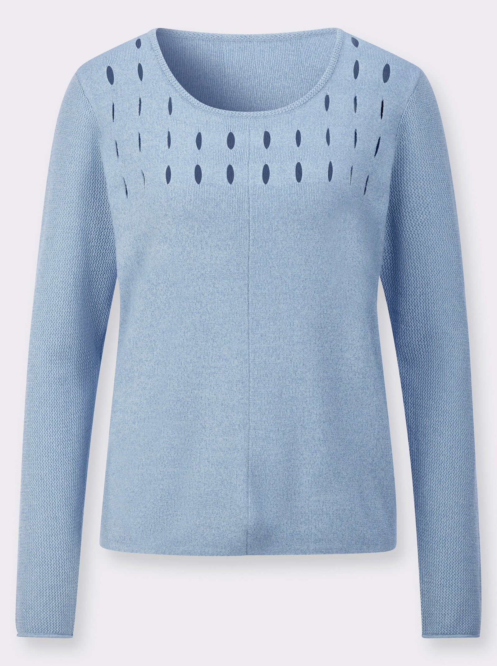 Langarm-Pullover mit Cut-Outs am Ausschnitt - hellblau