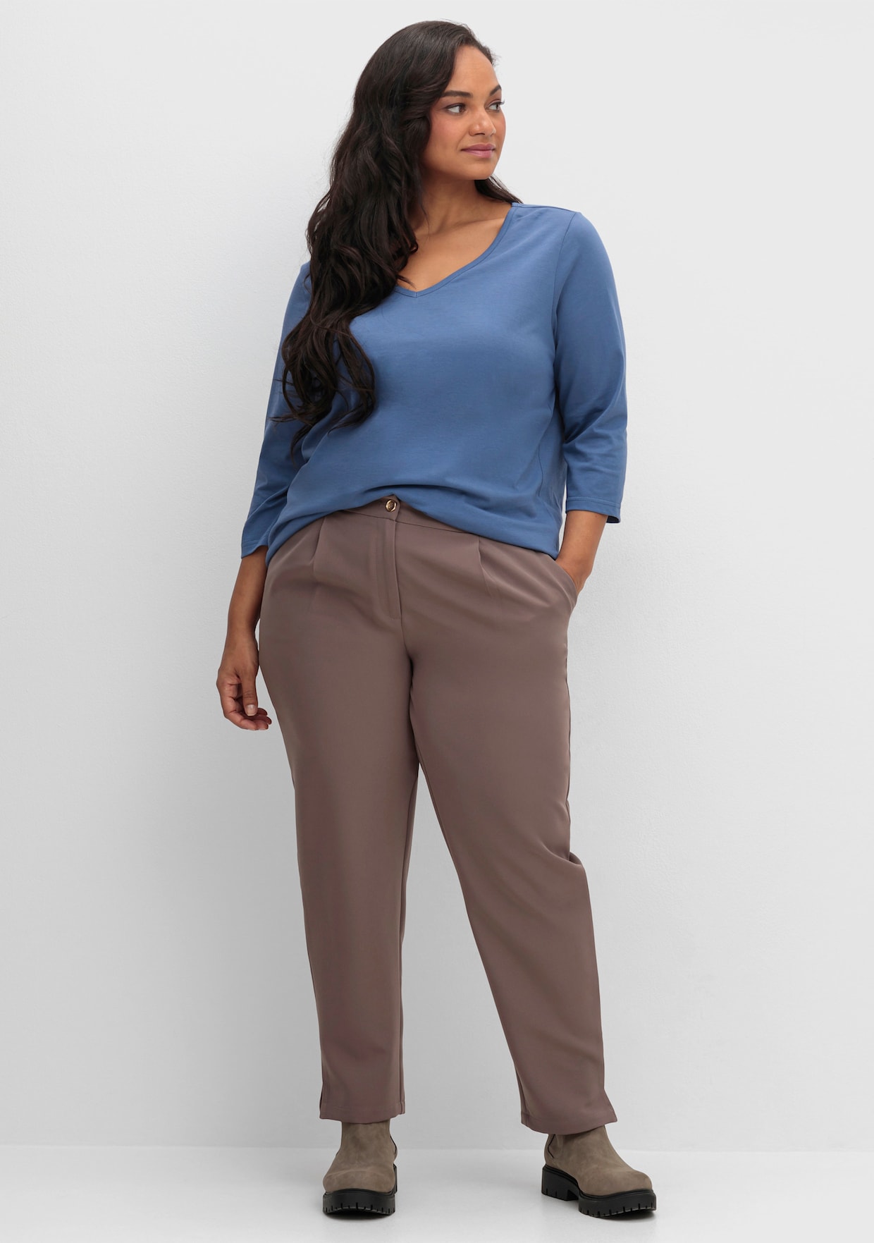 3/4-Arm-Shirt mit V-Ausschnitt - jeansblau