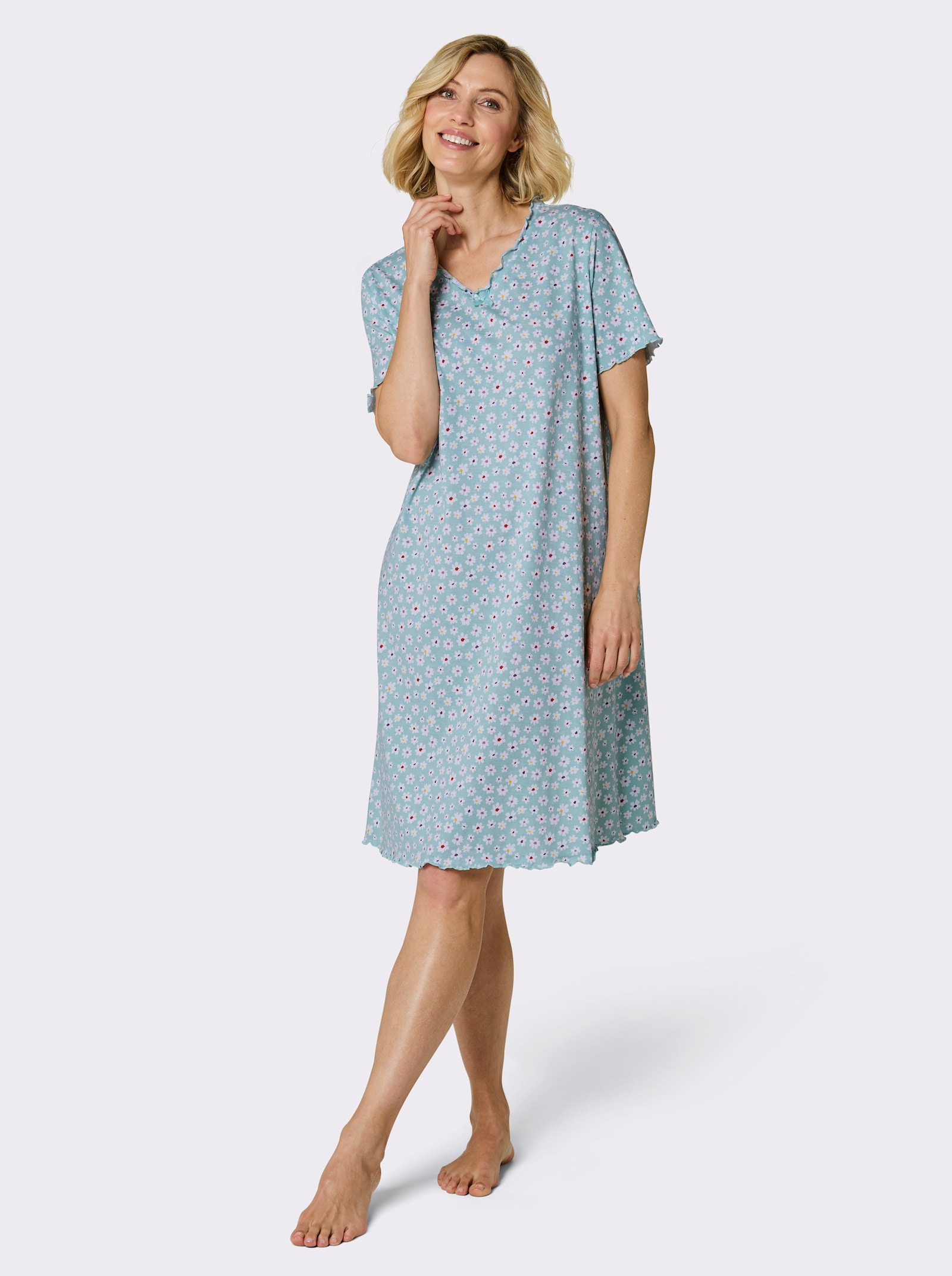 wäschepur Sleepshirts mit Satin-Schleifchen am Ausschnitt - mint + flieder