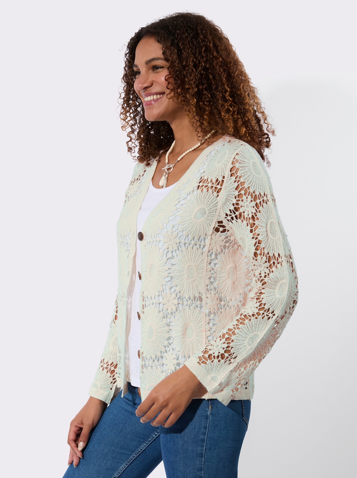 Strickjacke in Häkel-Optik - champagner