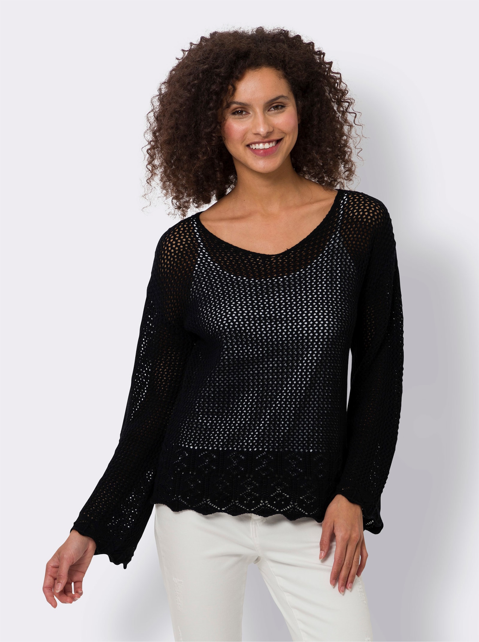 heine Ajourpullover mit leicht ausgestelltem Ärmel - schwarz