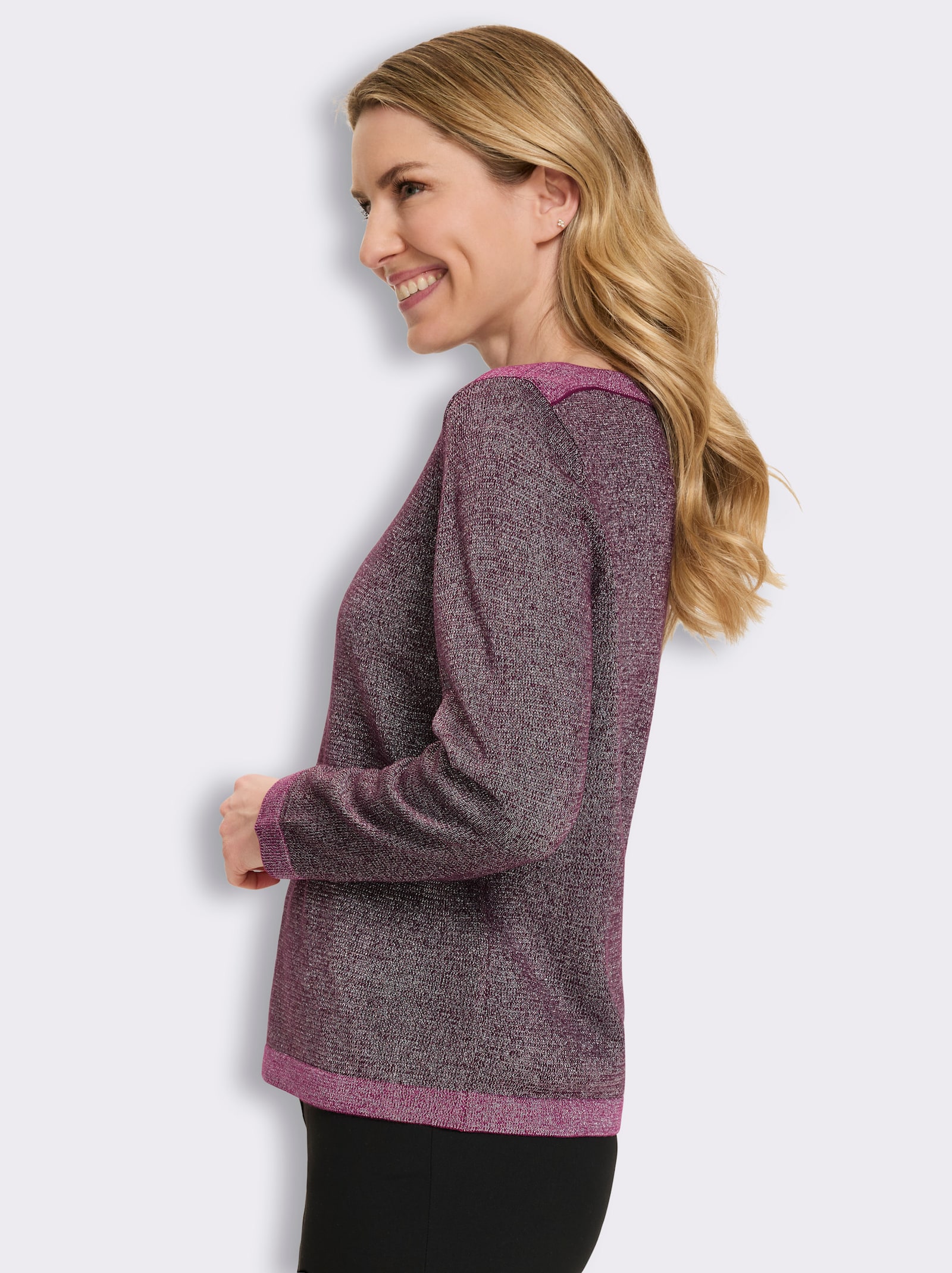 Langarm-Pullover mit glänzenden Garnen - burgund-malve