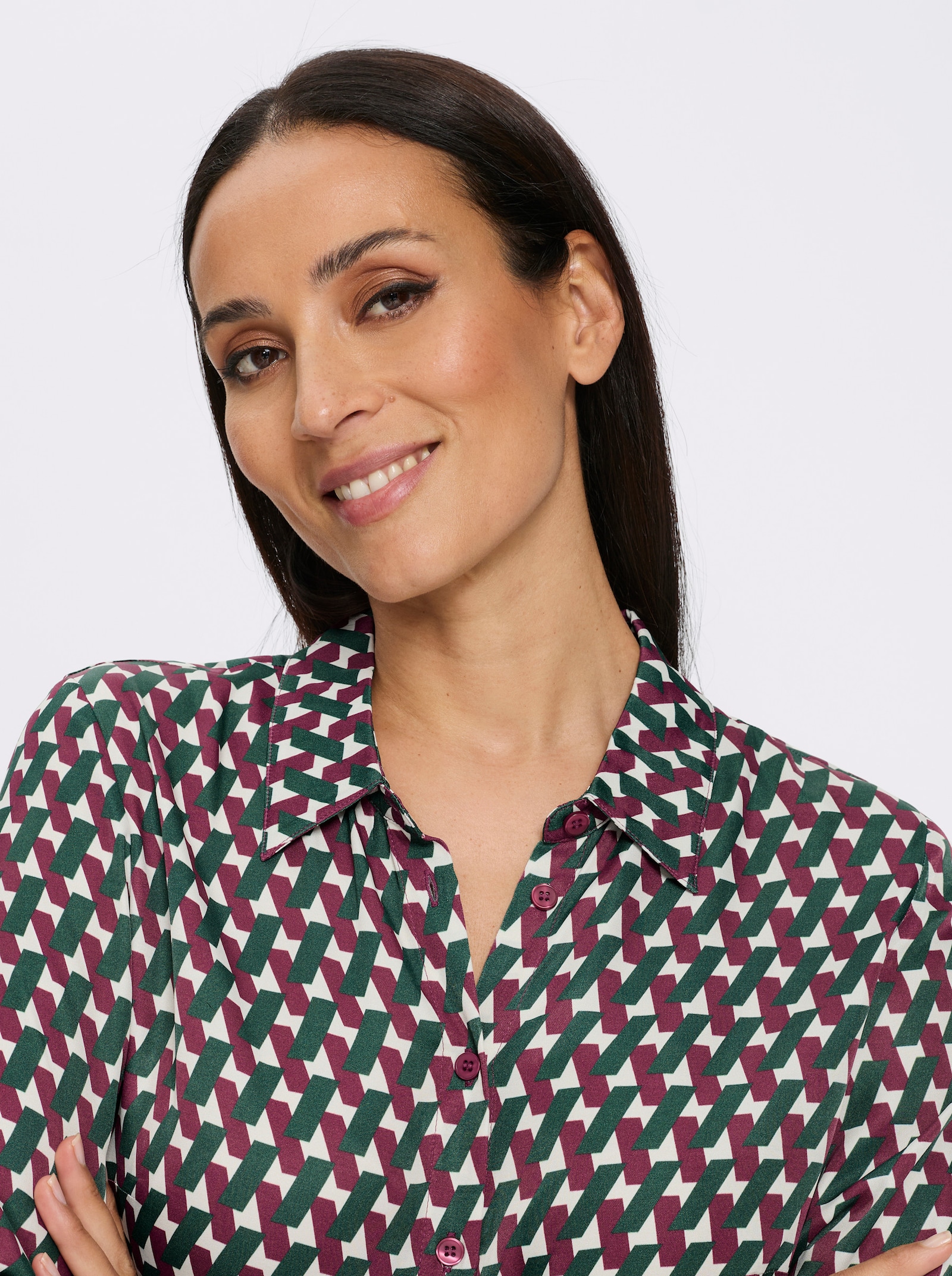 heine Hemdbluse mit Rückenfalte - bordeaux-moos-bedruckt