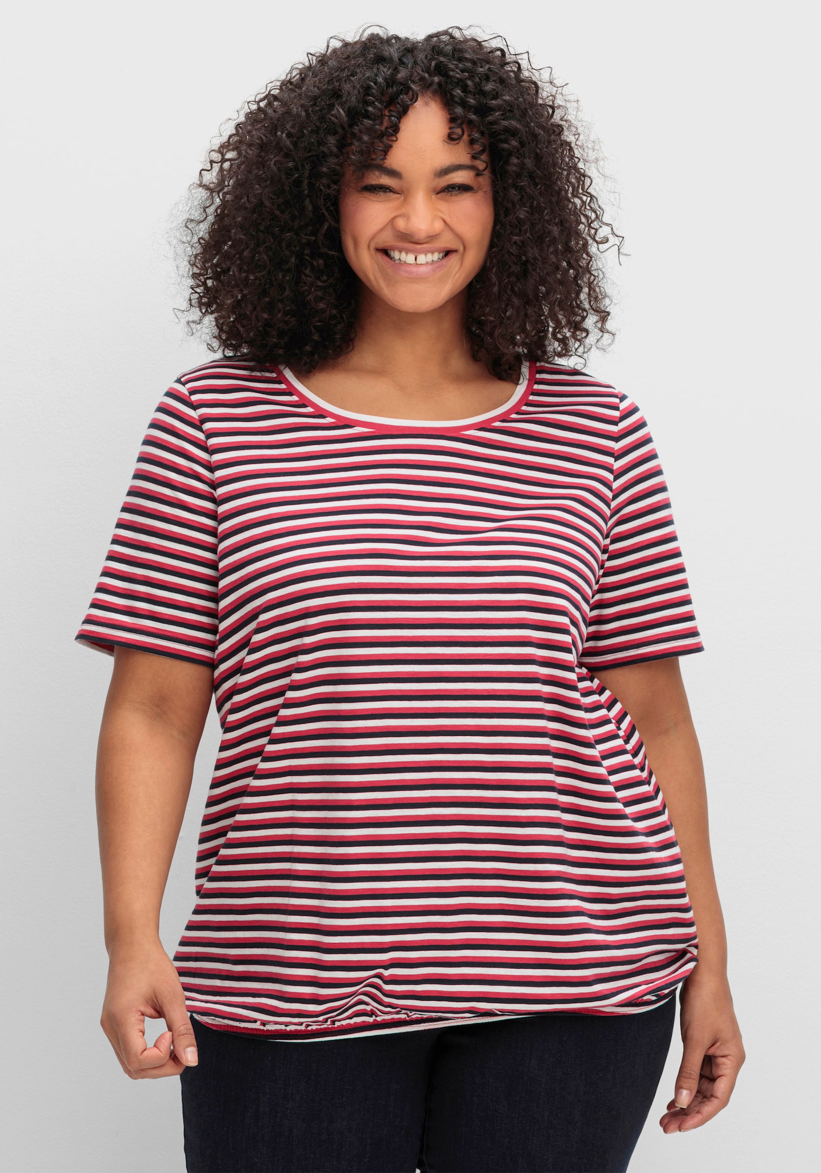 sheego Gestreept shirt met elastische band - diepblauw gestreept