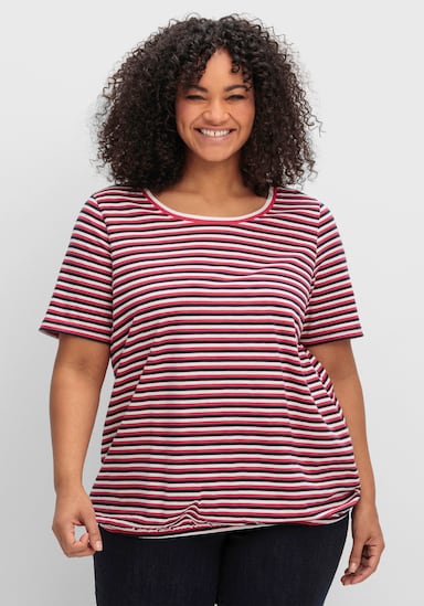 sheego Rundhalsshirt - tiefblau-gestreift