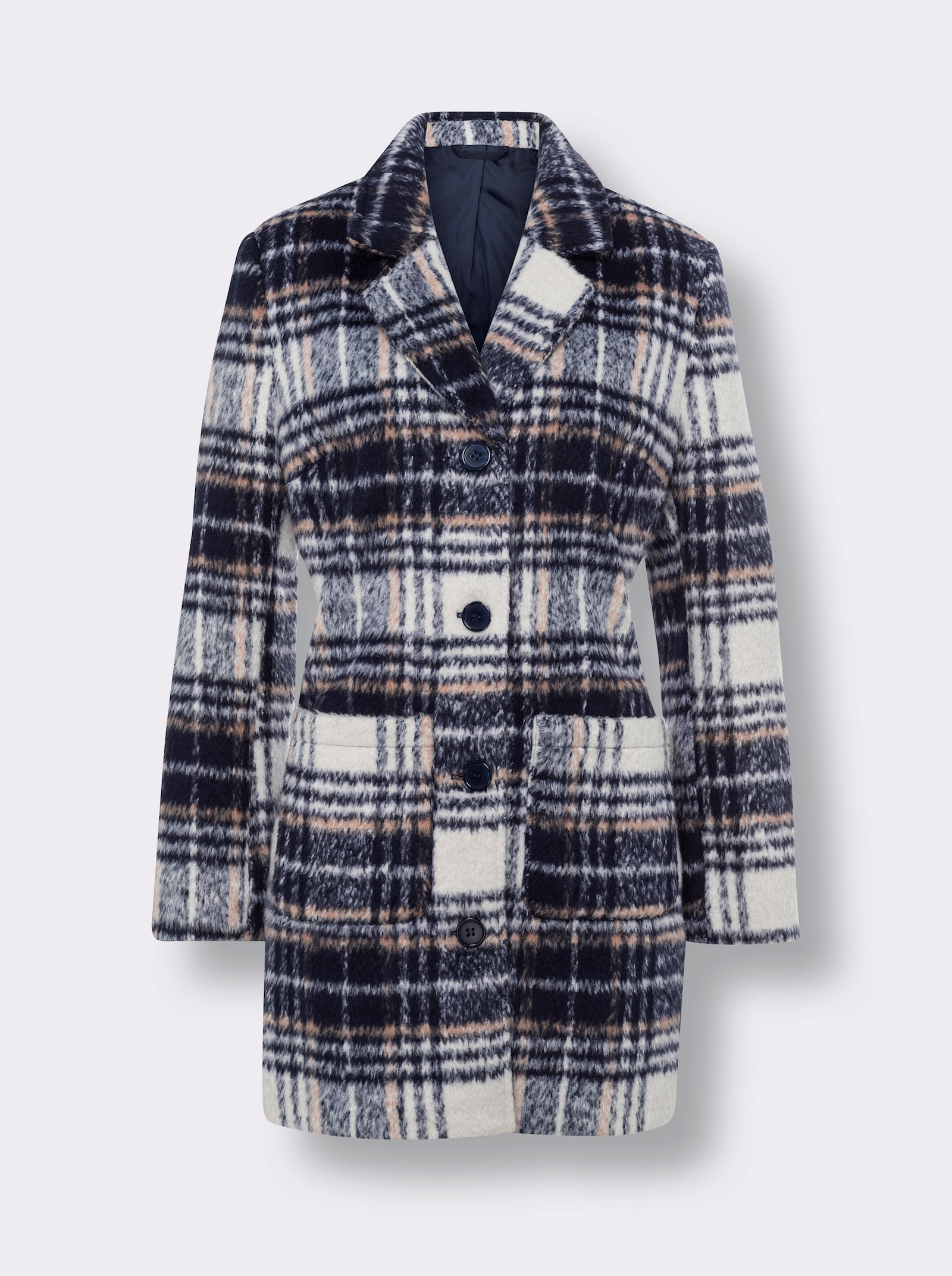 Longjacke für normale Wintertemperaturen - marine-champagner-kariert