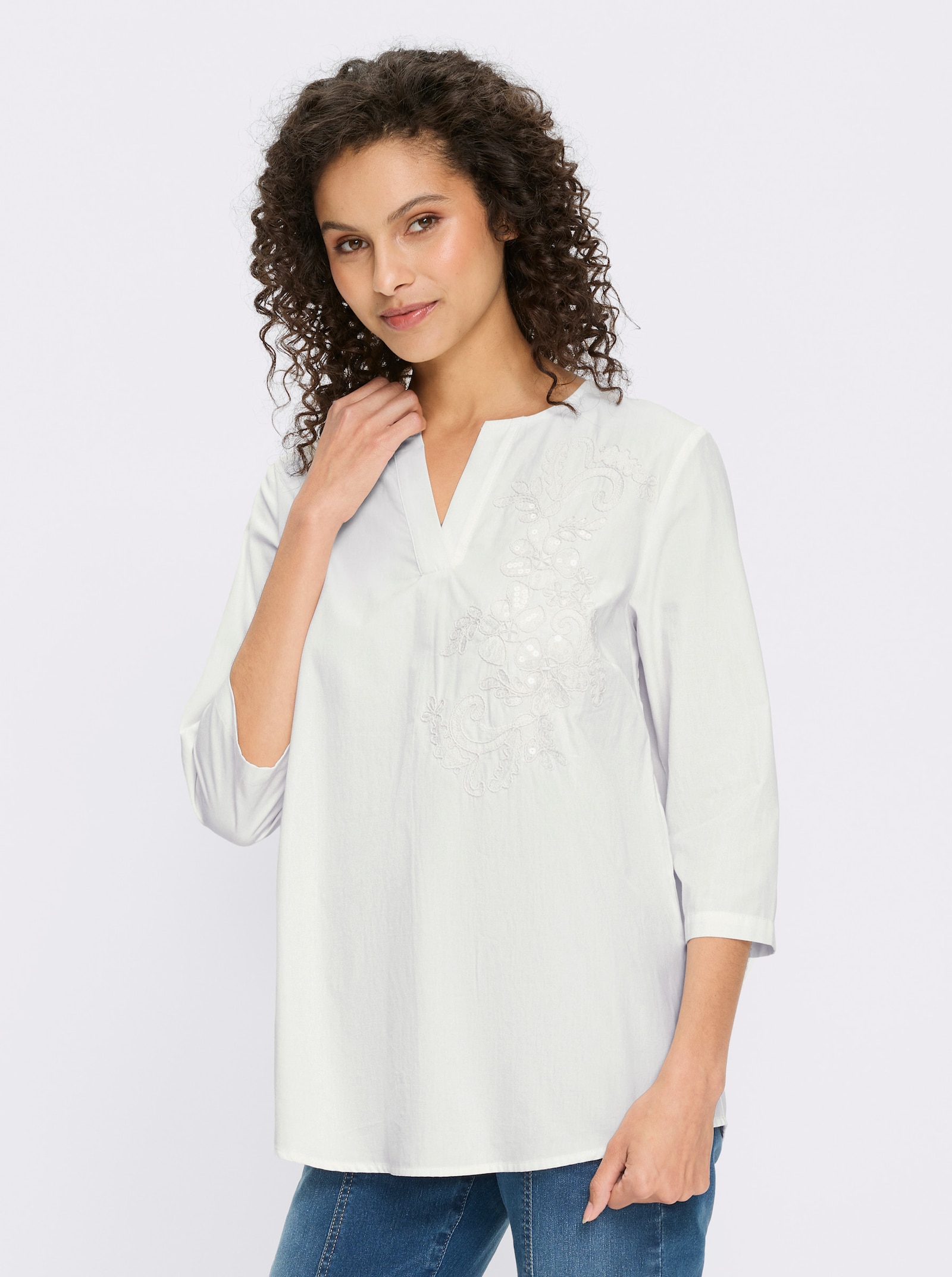 heine Katoenen blouse met pailletten - ecru