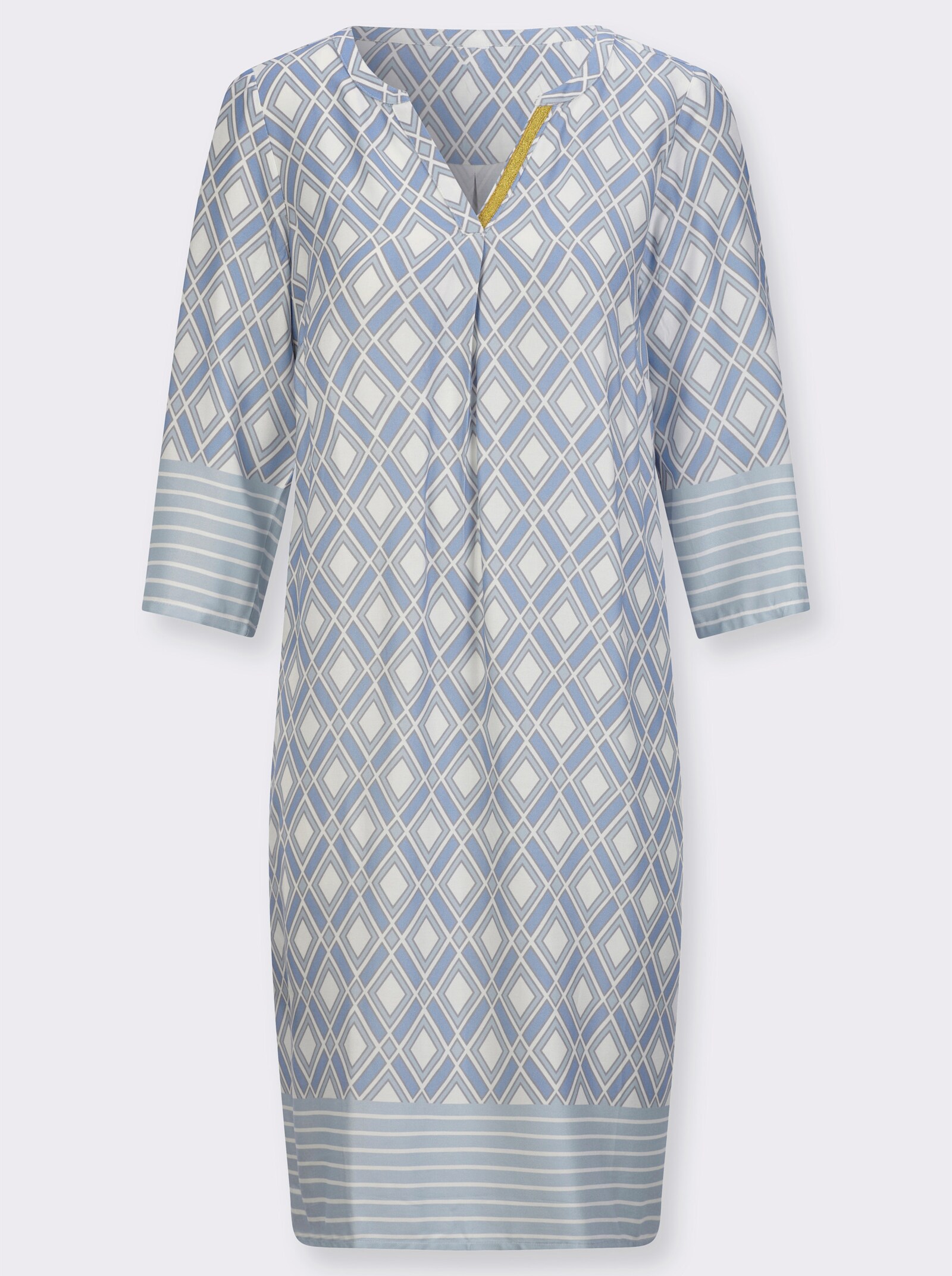A-Linien-Kleid mit Falte vorne und hinten - himmelblau-ecru-bedruckt