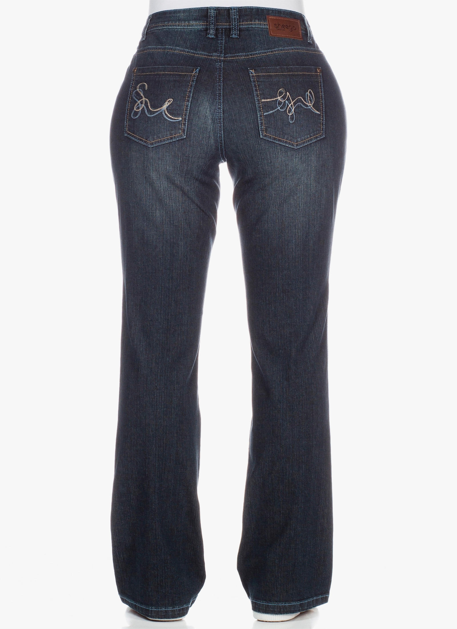 sheego Gerade Jeans mit Used-Effekten - dark blue denim