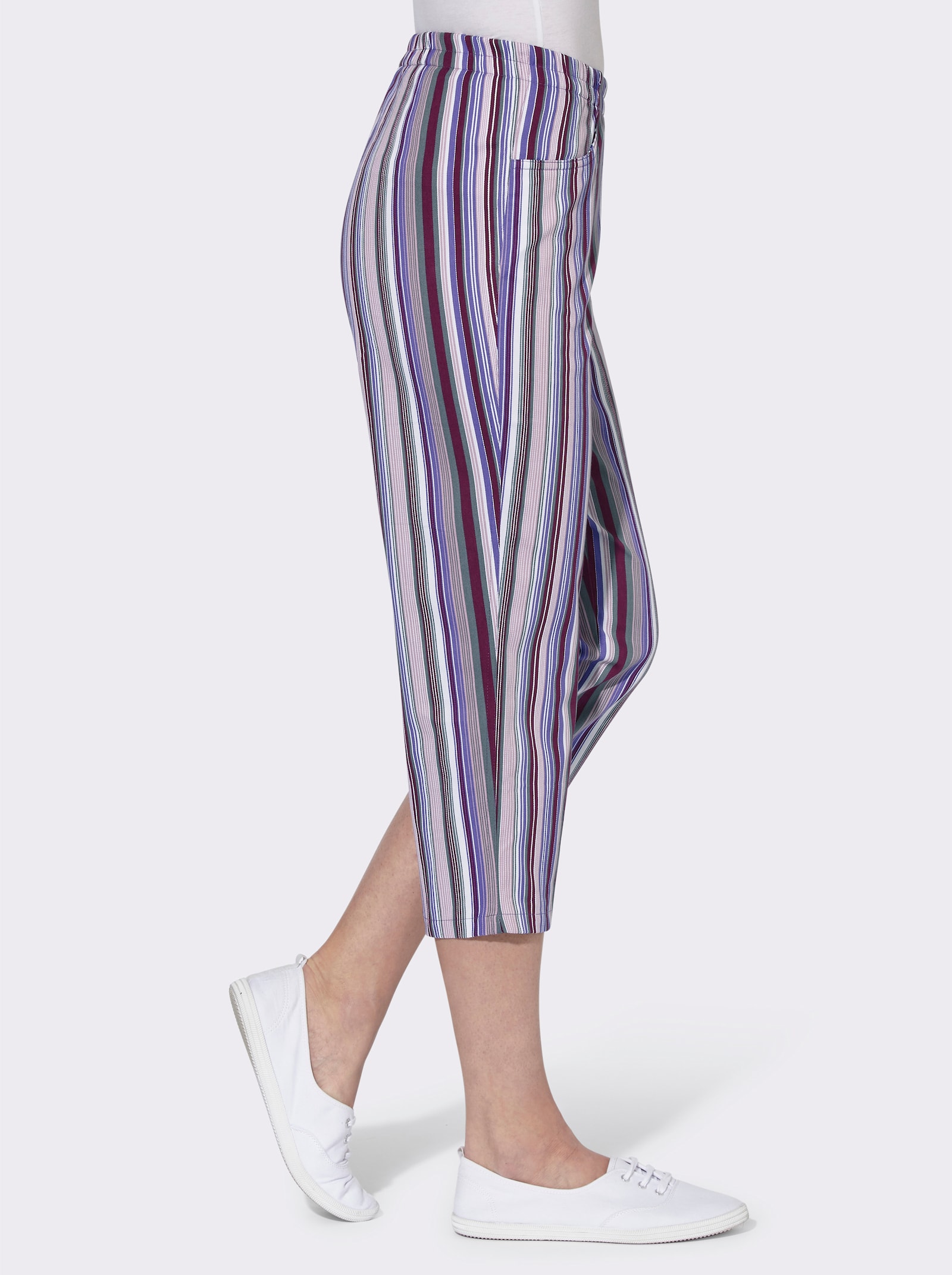 Capribroek van puur katoen - bessenrood gestreept