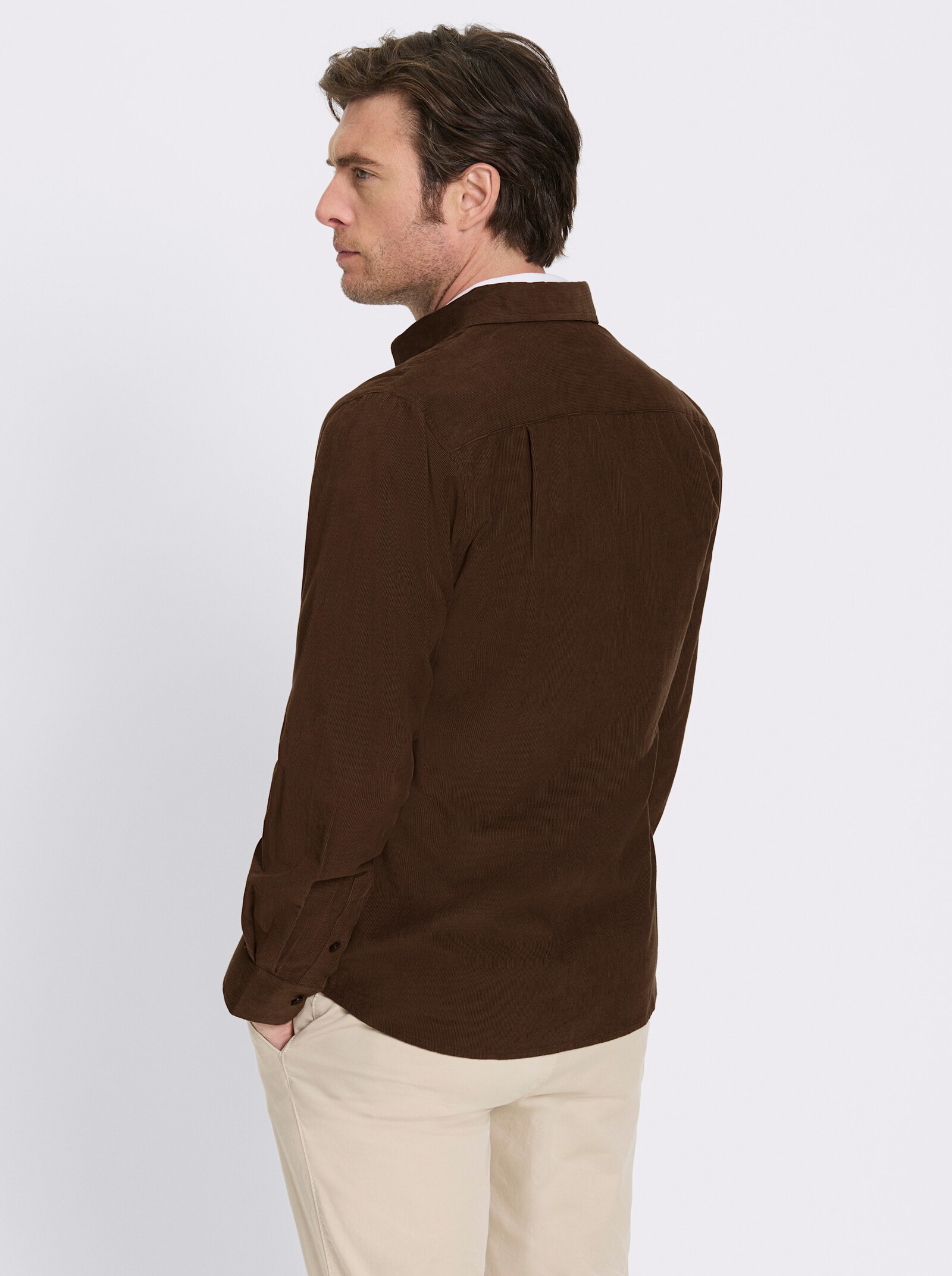 Marco Donati Langarmhemd in Microcord-Qualität - schoko