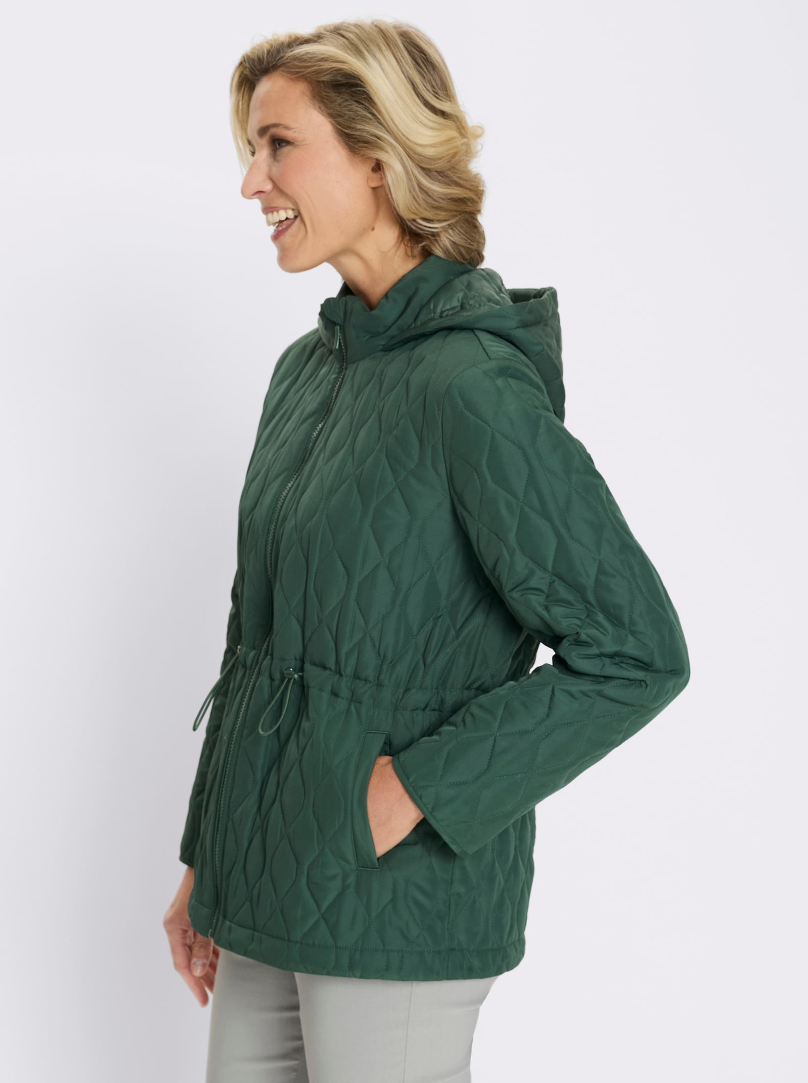 Steppjacke mit verstellbarem Tunnelzug in der Taille - moos