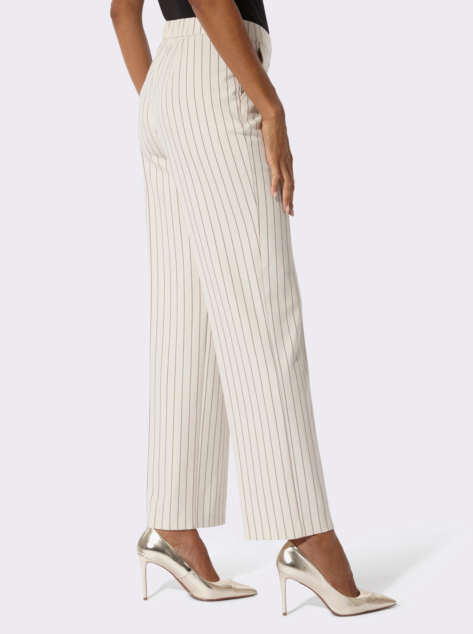 Anzughose mit weitem Bein - champagner-dunkeltaupe-gestreift