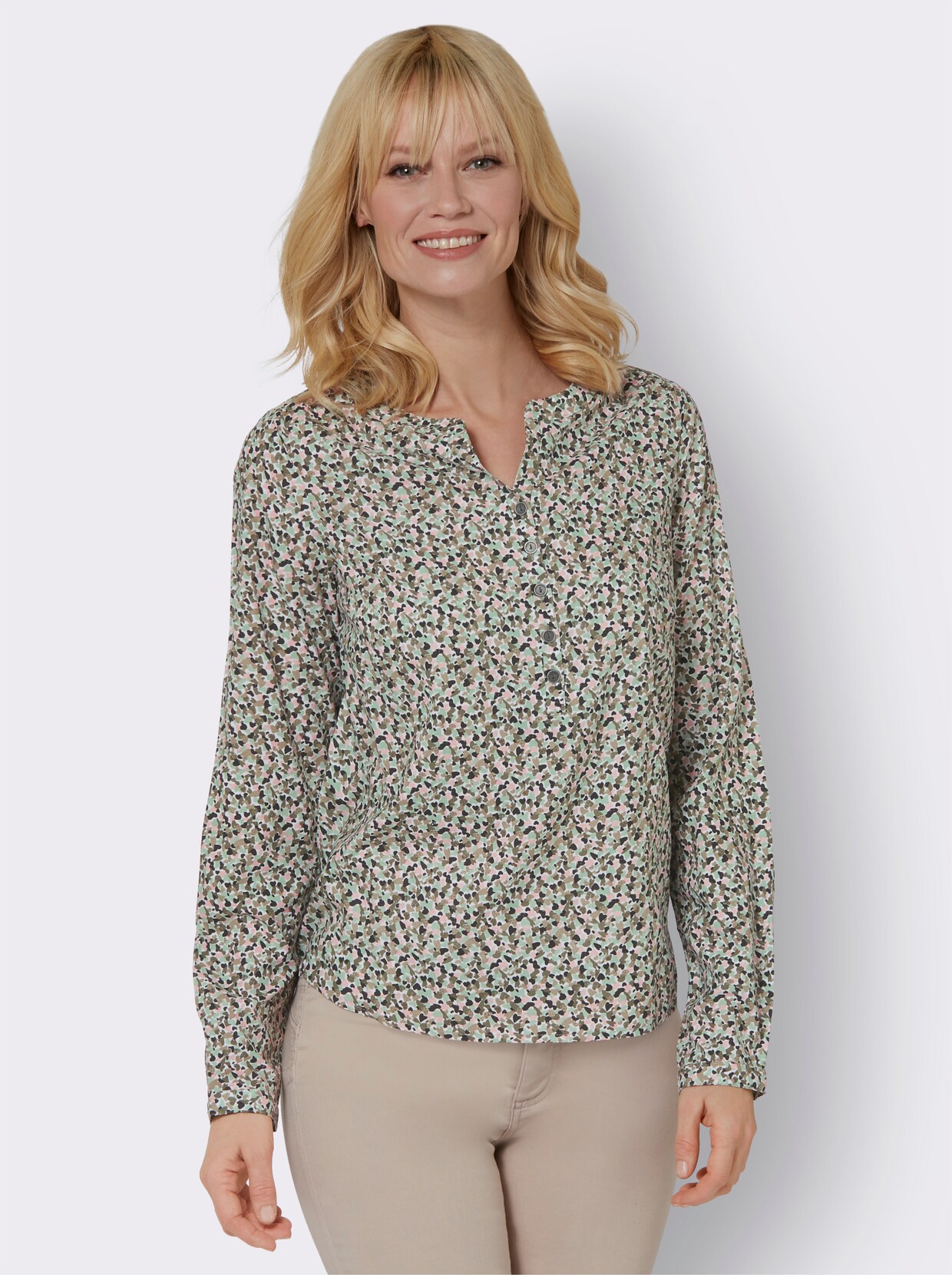 Blouse met lange mouwen - kaki/poudre bedrukt