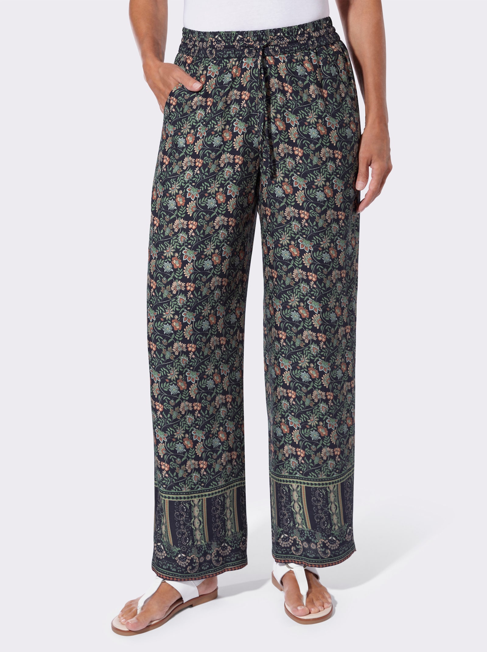 Schlupfhose in gewebter Qualität - marine-eucalyptus-bedruckt