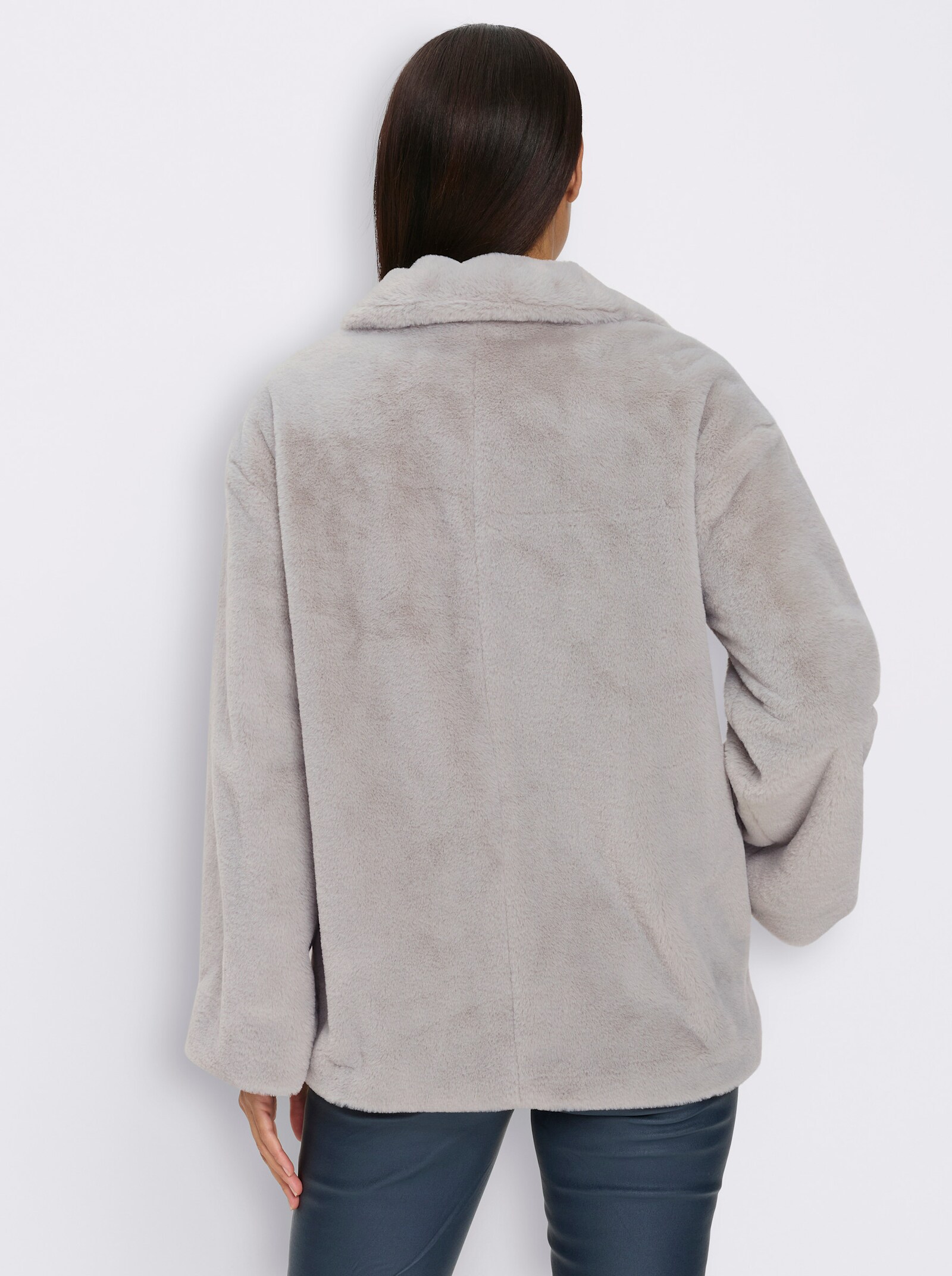 heine Fellimitatjacke mit Stehkragen - hellgrau