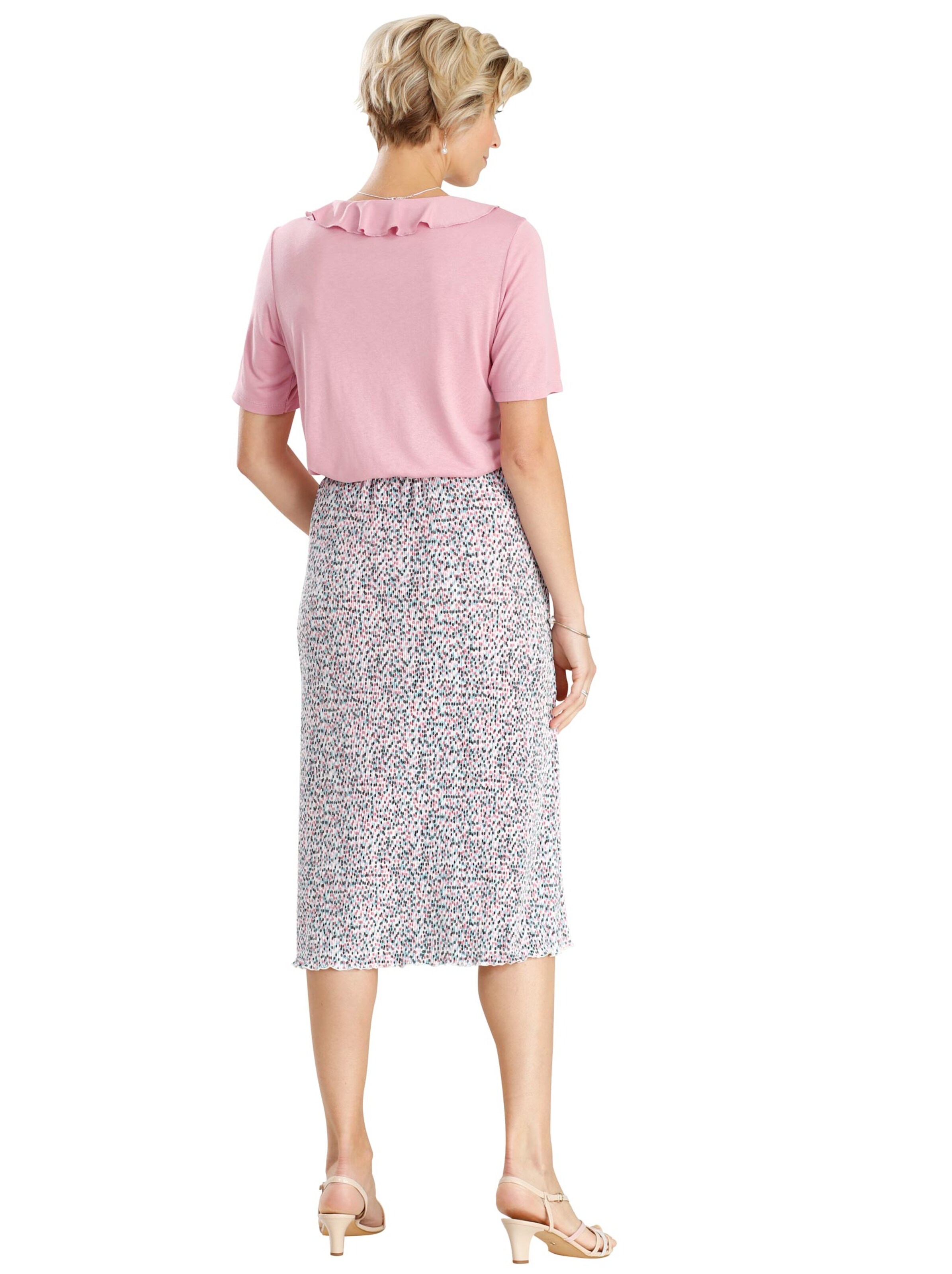 Plisseerock - grau-rosé-bedruckt