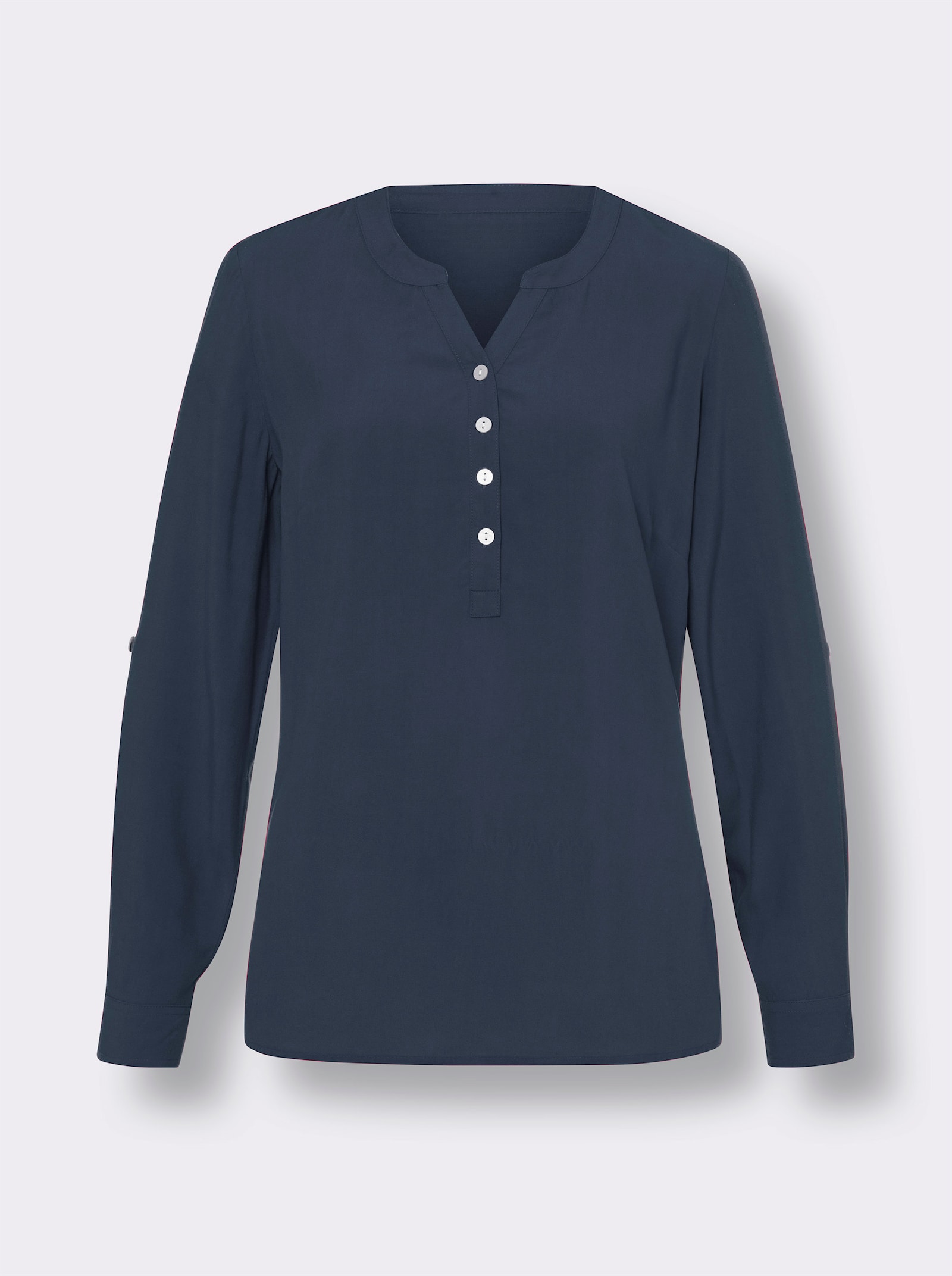Schlupfbluse mit kurzer Knopfleiste - rauchblau