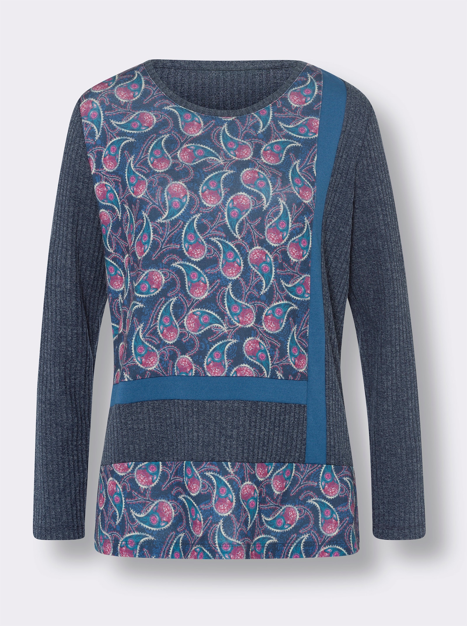 heine Shirt met lange mouwen in patchlook voor - donkerblauw/roze bedrukt