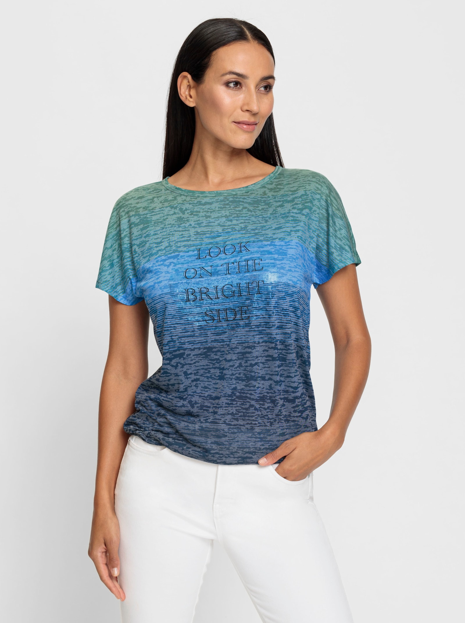 heine Rundhalsshirt mit Farbverlauf - marine-bedruckt