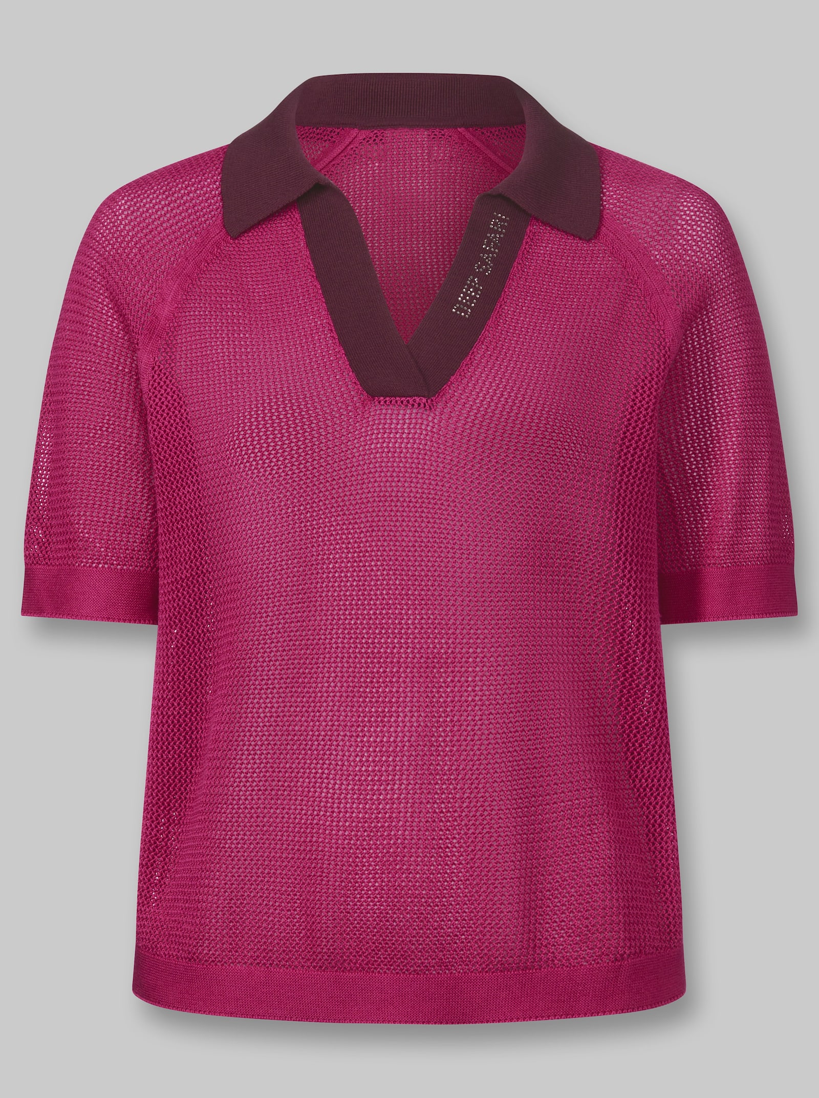 heine Ajourpullover mit Polokragen - fuchsia