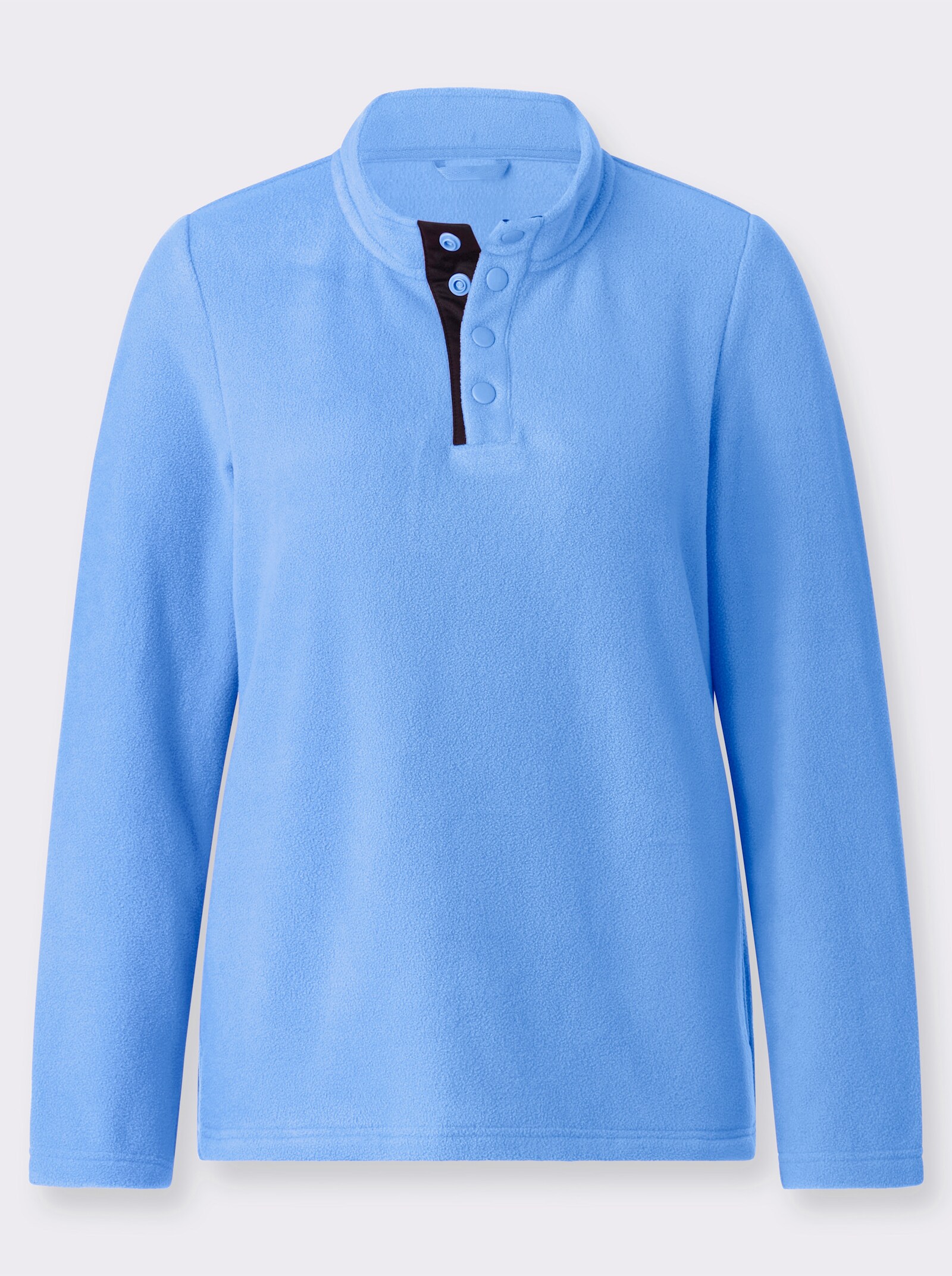 Fleeceshirt mit Stehkragen und Druckknöpfen - himmelblau