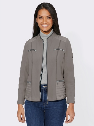 Fleecejacke dezent glänzenden Partien - steingrau-meliert