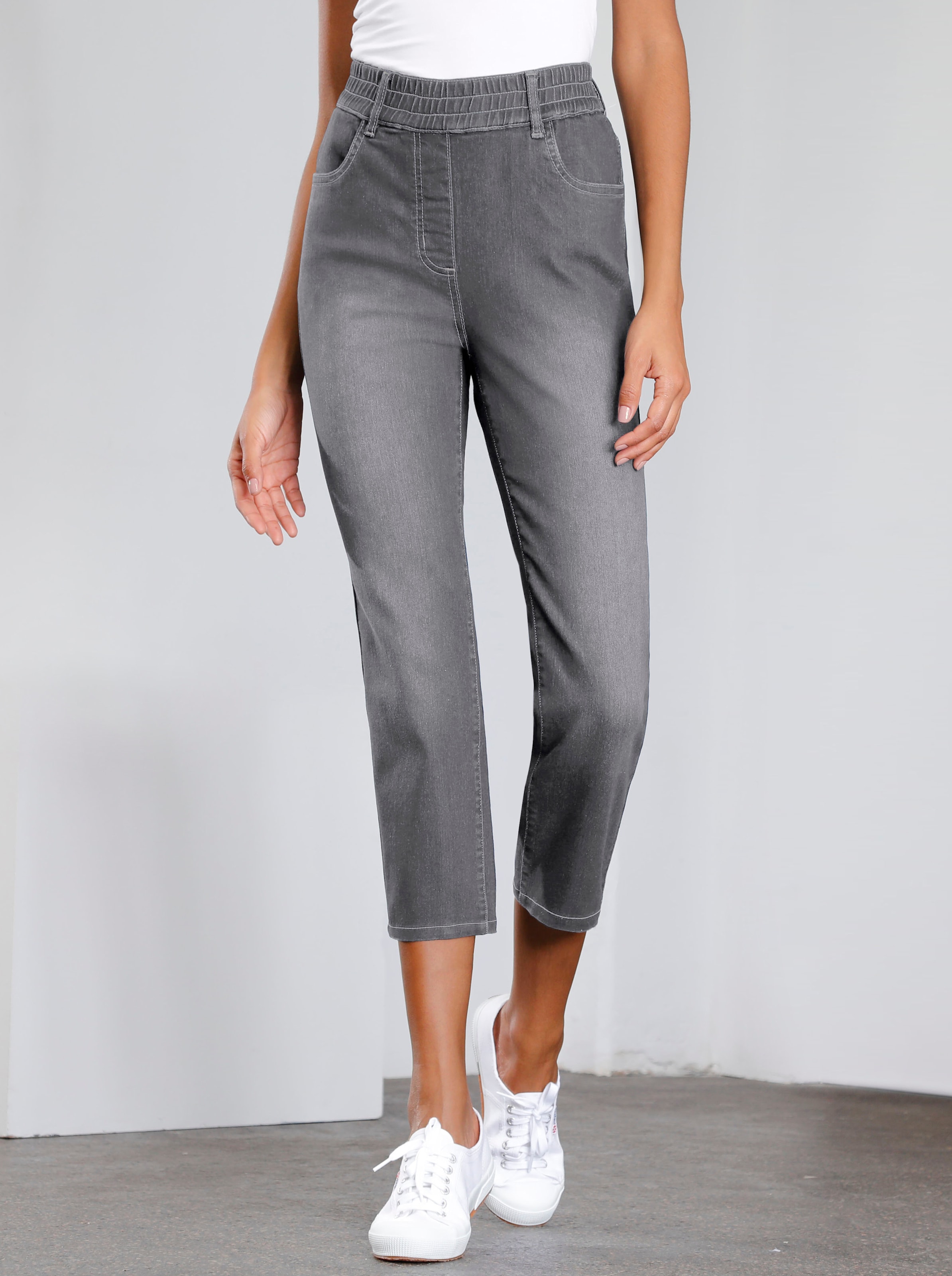 Witt Damen 7/8-Jeans mit Reißverschluss-Blende, grey-denim