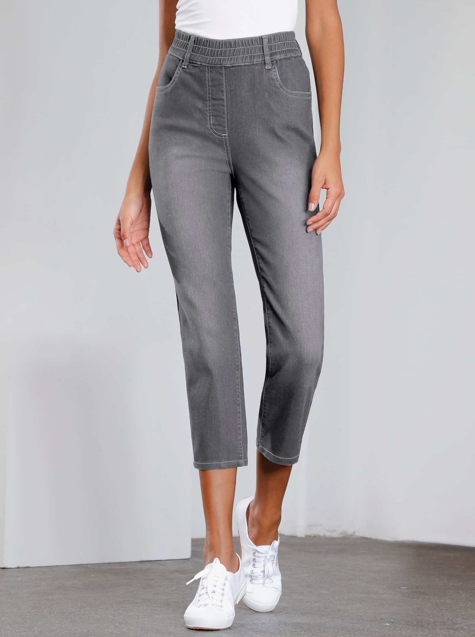 Ankeljeans med dragkedjekant - grey-denim