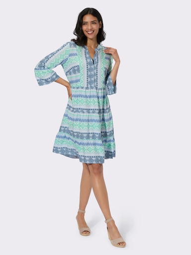 Stufenkleid - hellblau-jeansblau-bedruckt