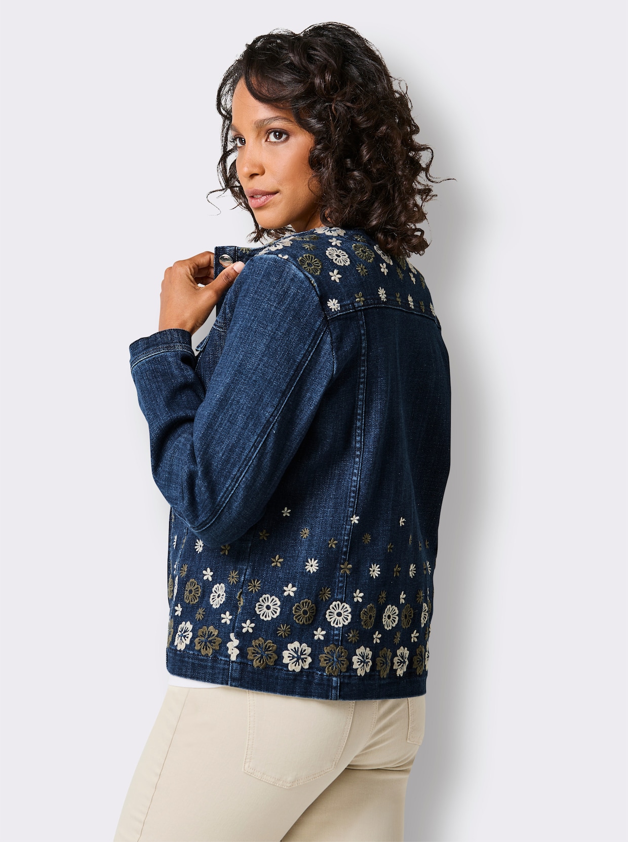 CREATION L PREMIUM Jeansblazer mit Blütenstickerei, weicher Material-Mix - blue-stone-washed