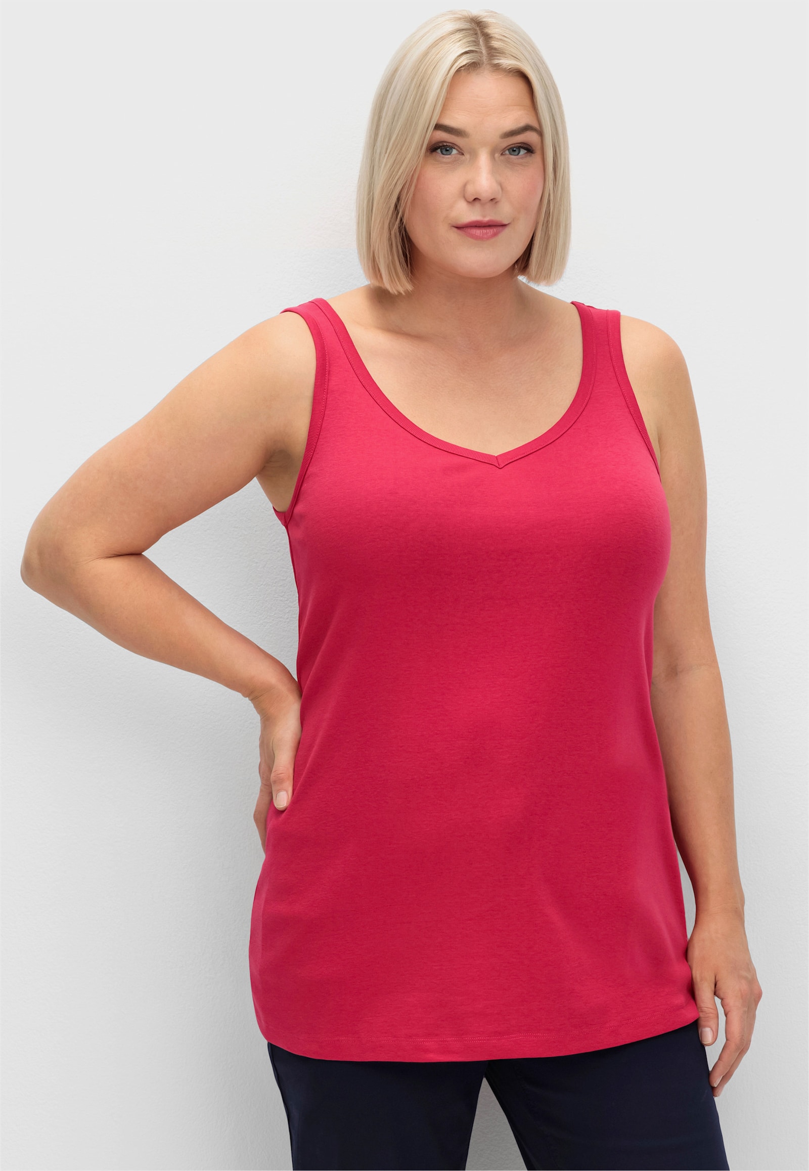 sheego Longtop mit weitem Ausschnitt, Rippqualität - sorbet pink