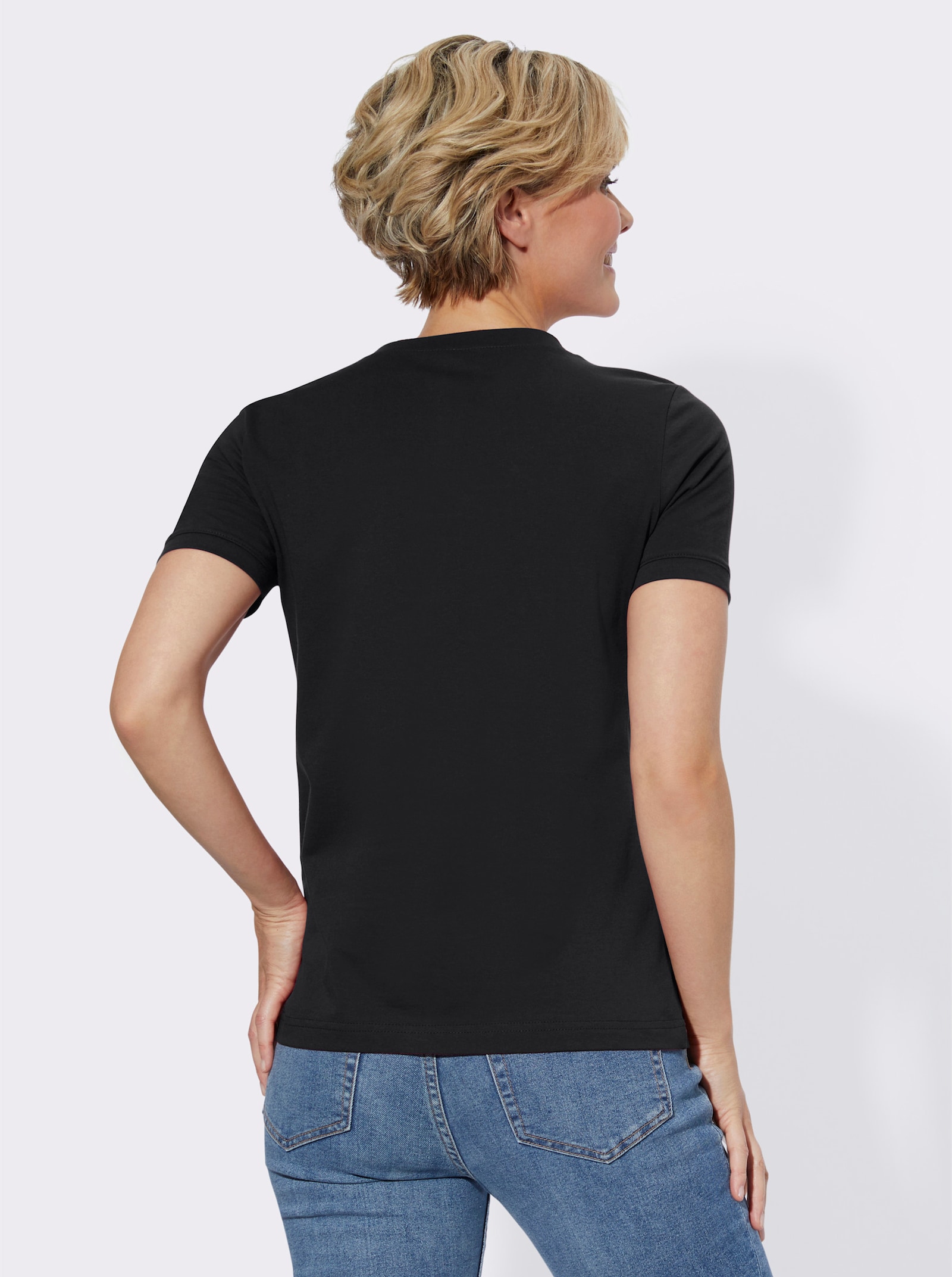 Kurzarmshirt mit Karree-Ausschnitt - schwarz