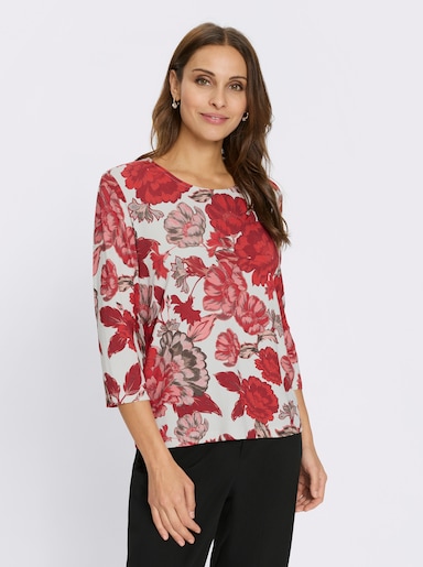 Rundhalsshirt - ecru-rot-bedruckt