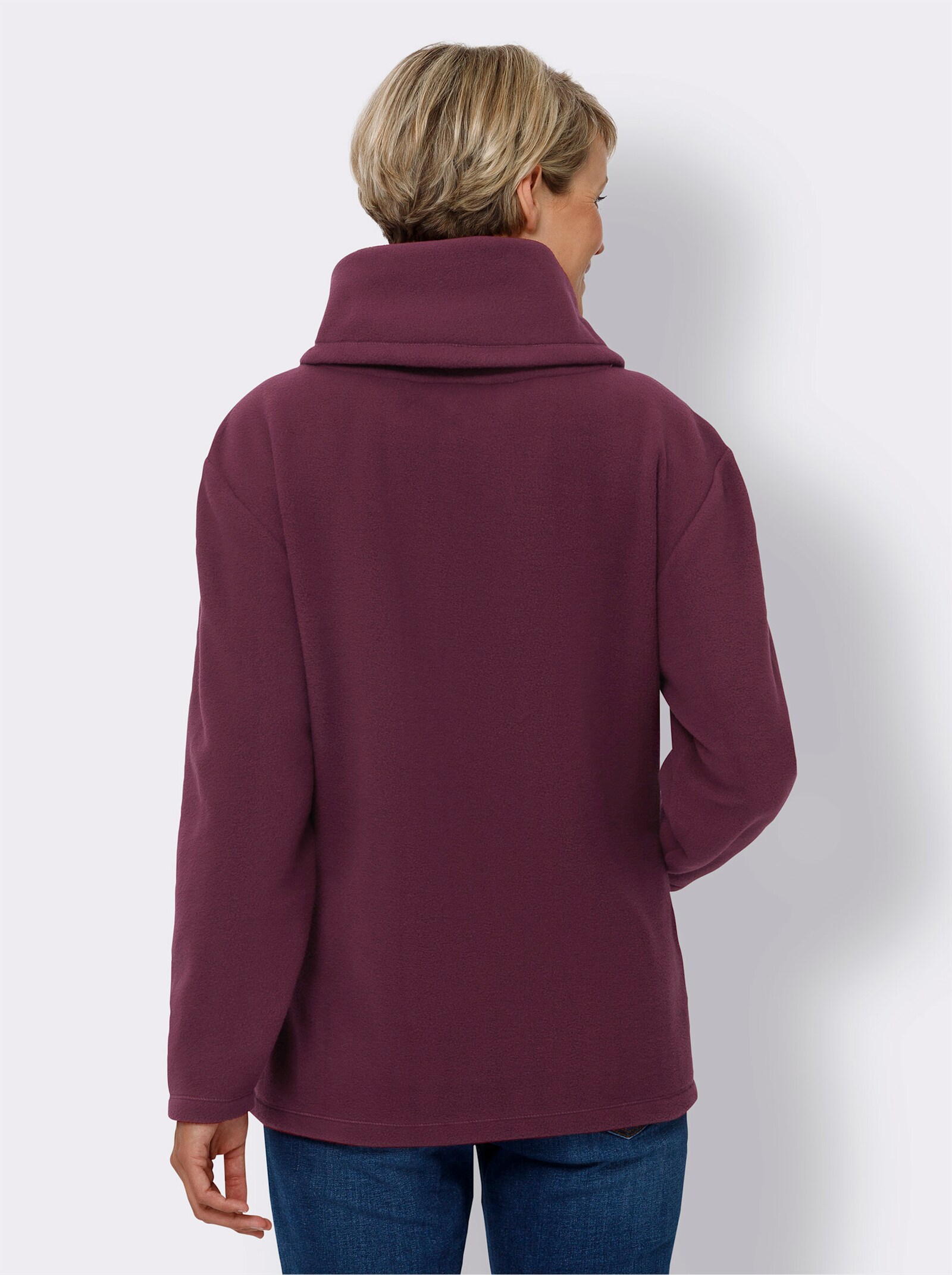 Fleecové tričko se širokým rolákovým límcem - burgundská