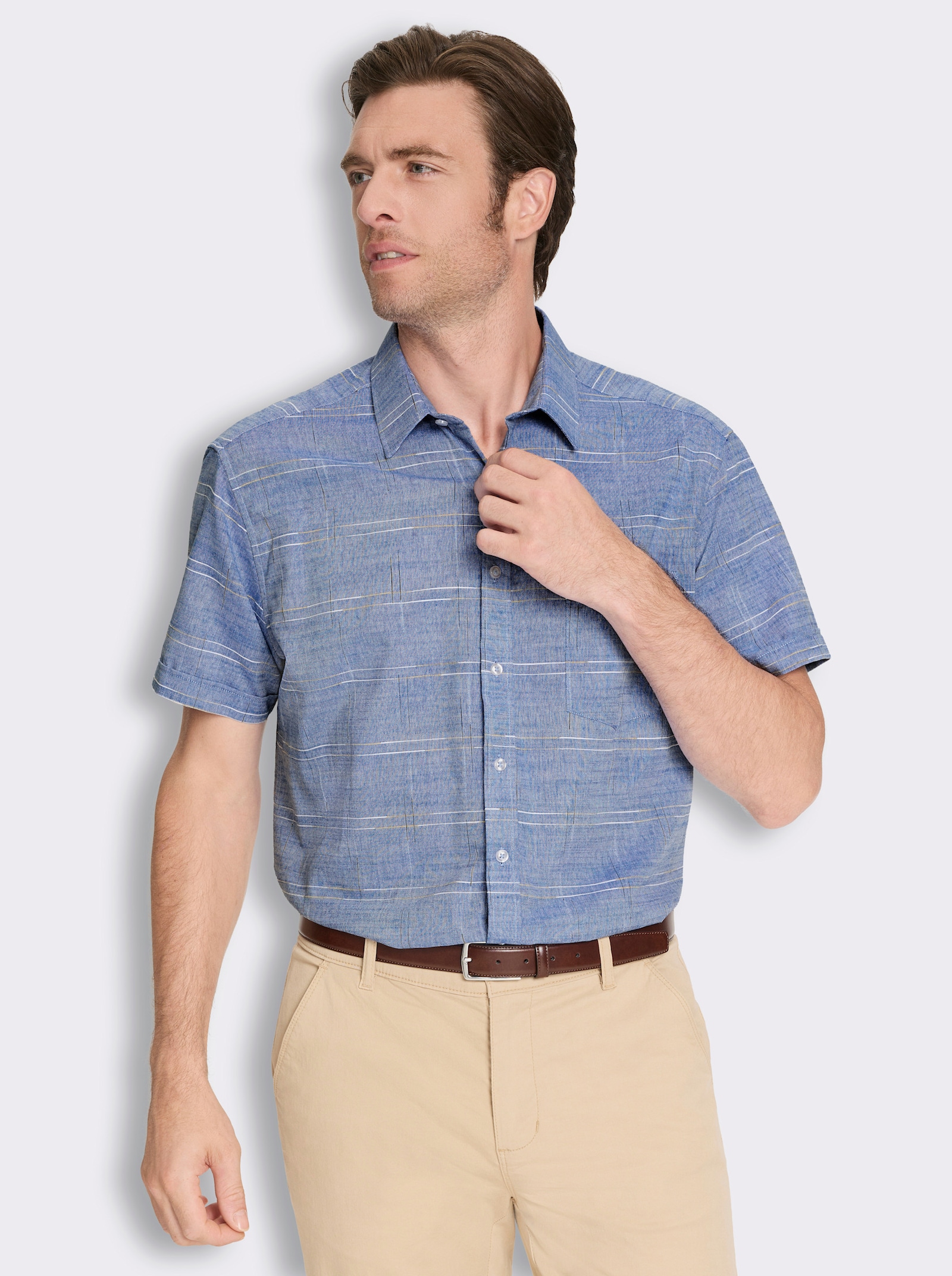 Marco Donati Kurzarmhemd mit Effektgarn - jeansblau