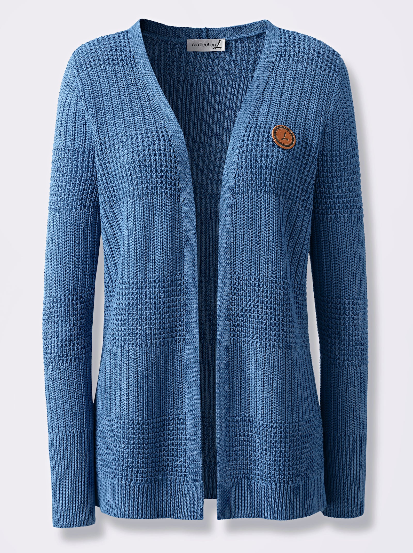 Strickjacke mit Ripp-Abschlüssen - mittelblau