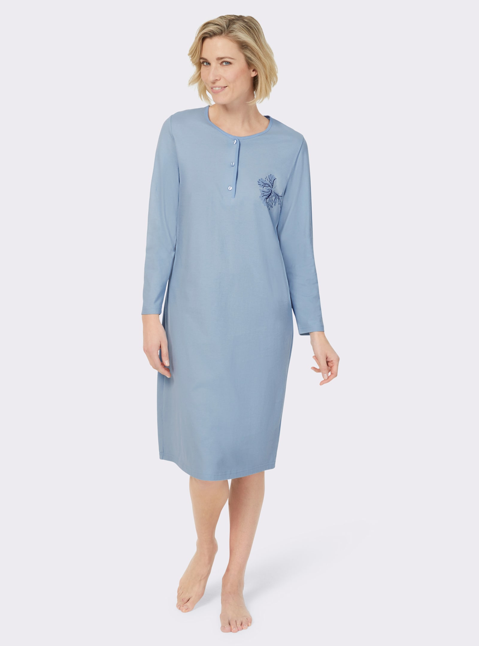 Ascafa Nachthemden im Doppelpack, floraler Print - hellblau + hellblau-bedruckt