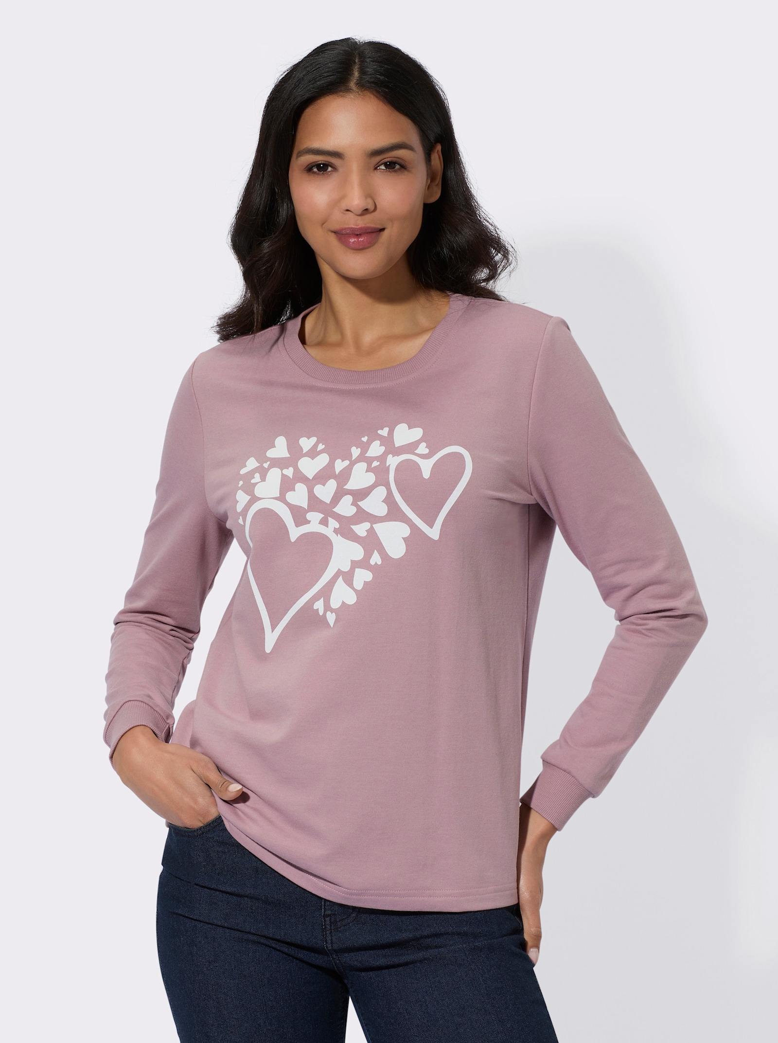 Sweatshirt mit platziertem Herzmuster - mauve-ecru