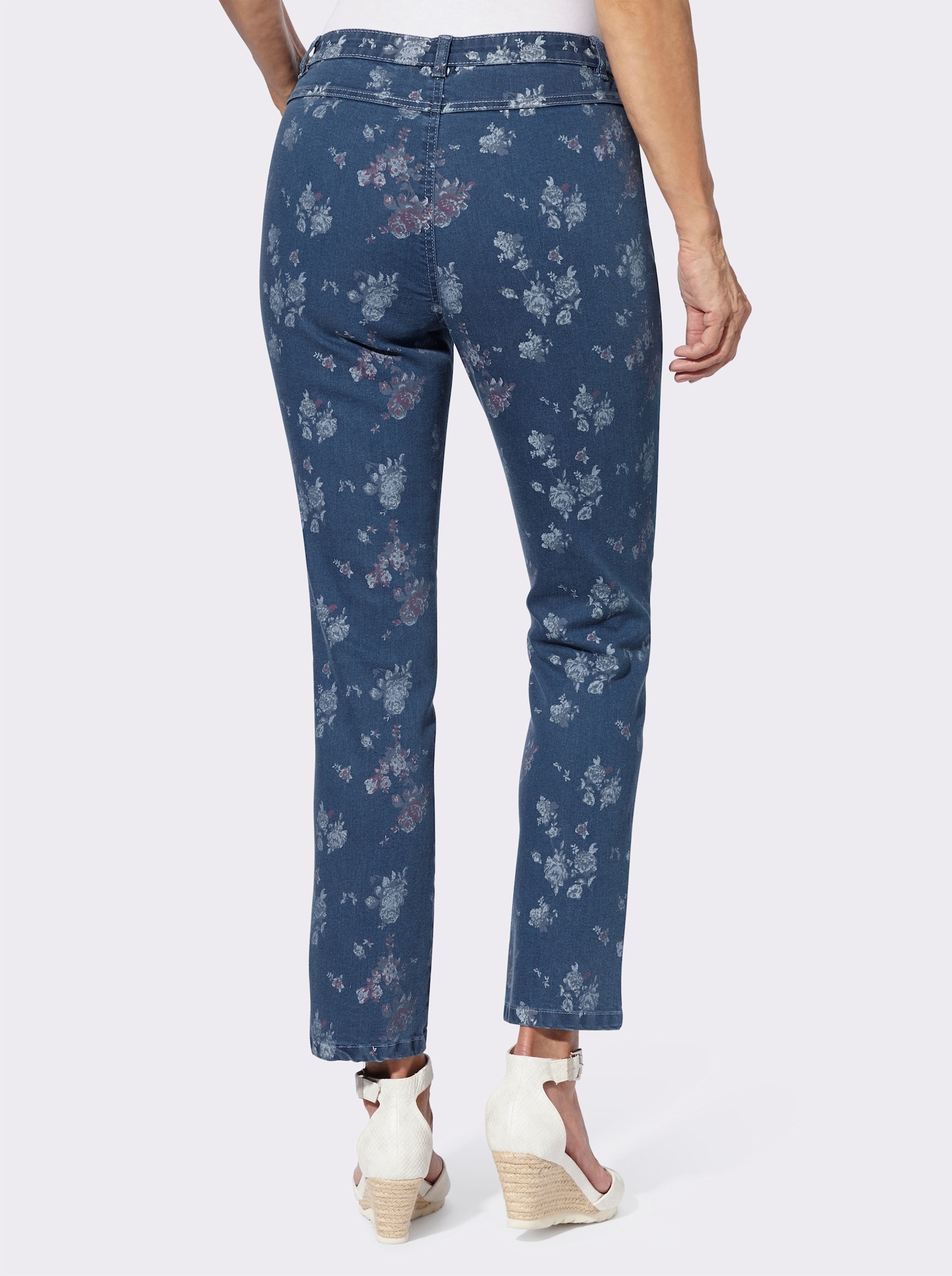 Jeans met bloemenprint - blue-stonewashed
