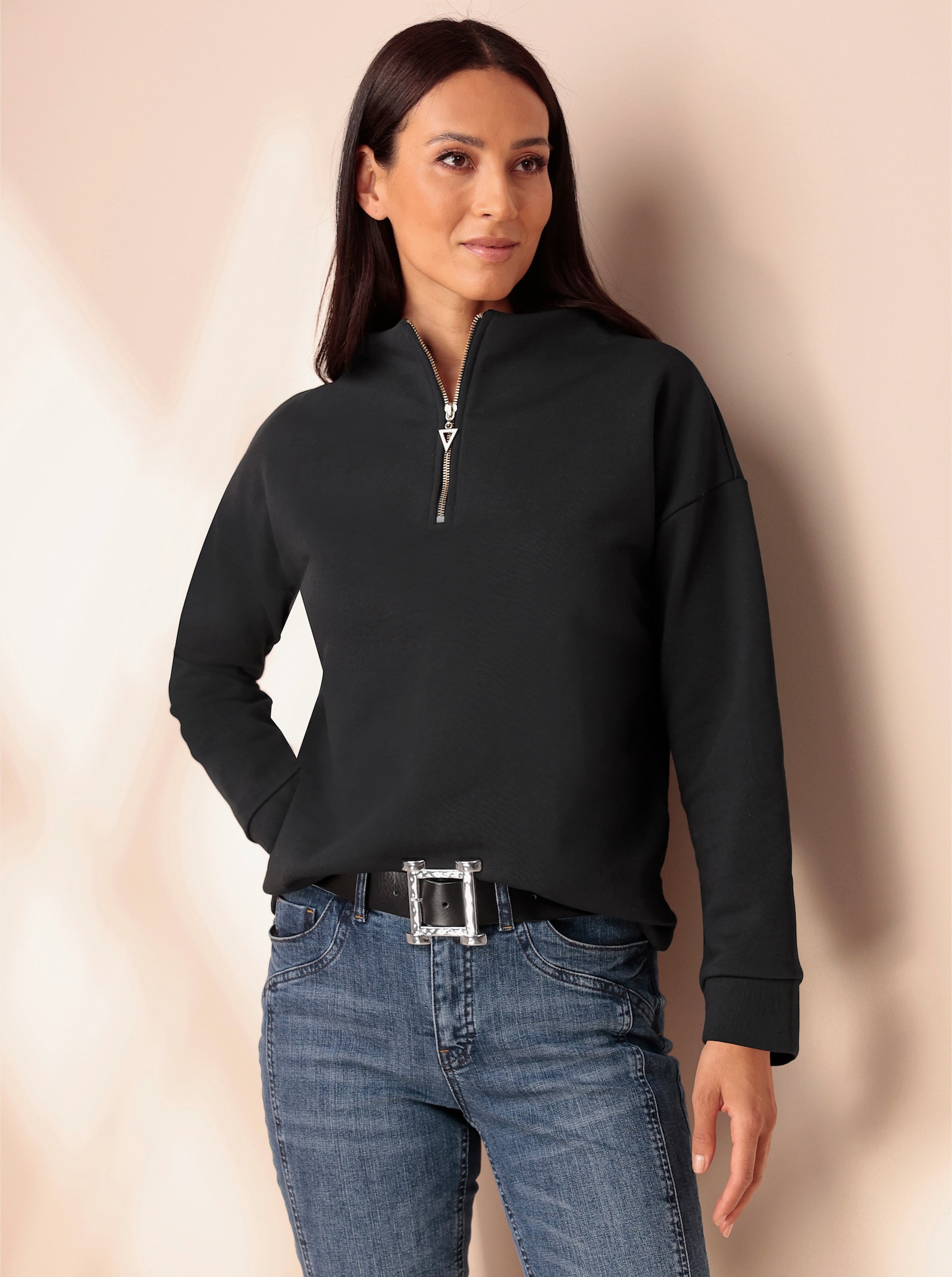 heine Langarmshirt mit Stehkragen - schwarz