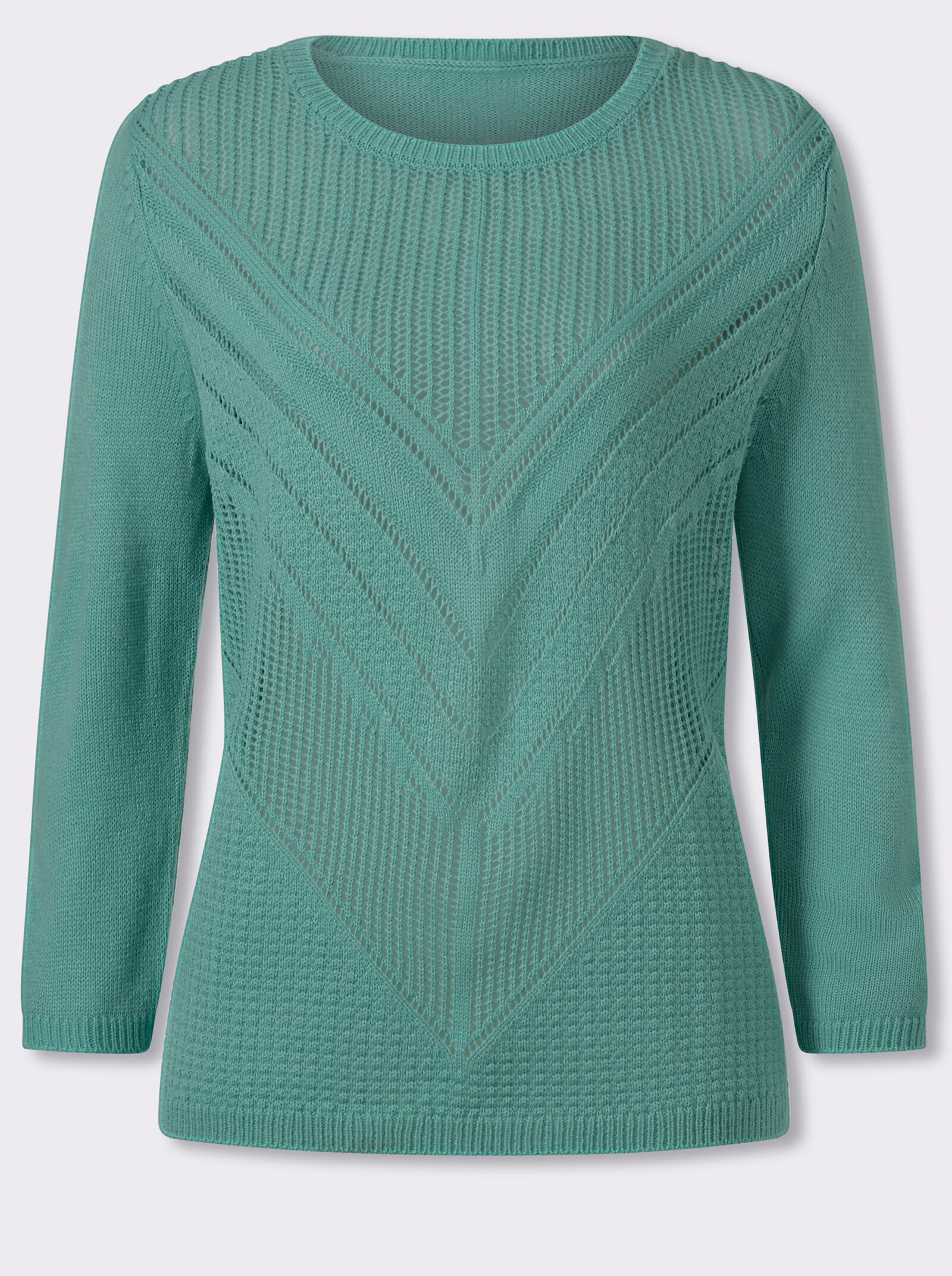 Ajourpullover mit 3/4-Ärmeln - salbei