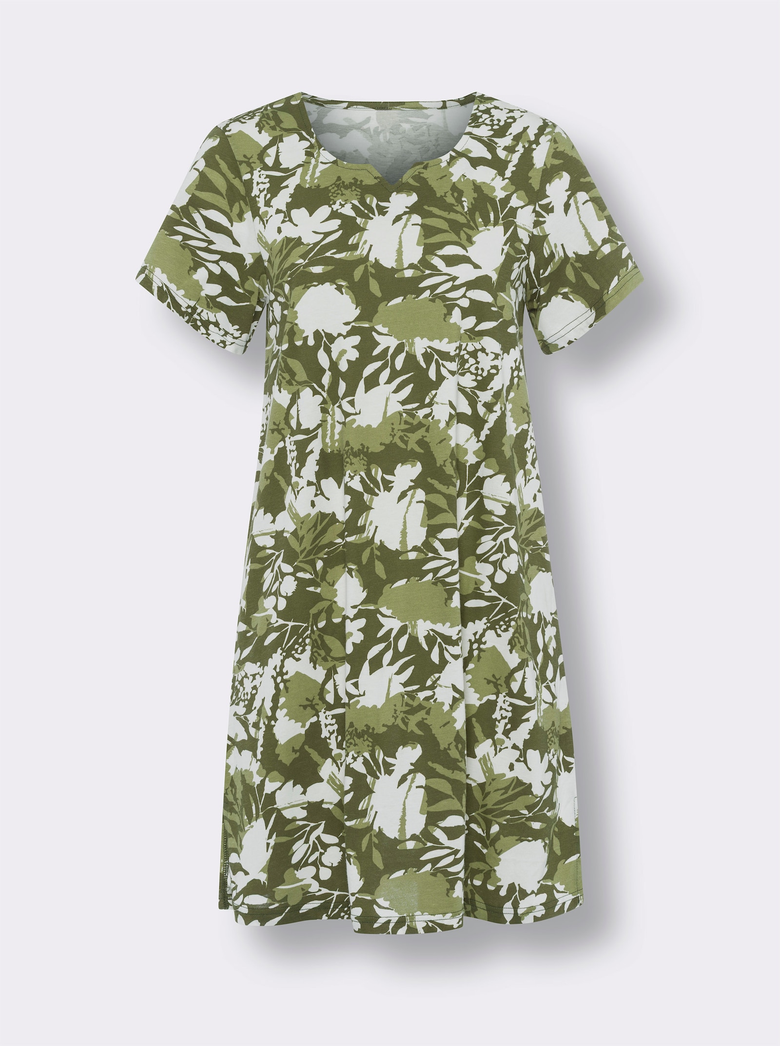 Sommerkleid in A-Linie, bedruckt - ecru-oliv-bedruckt