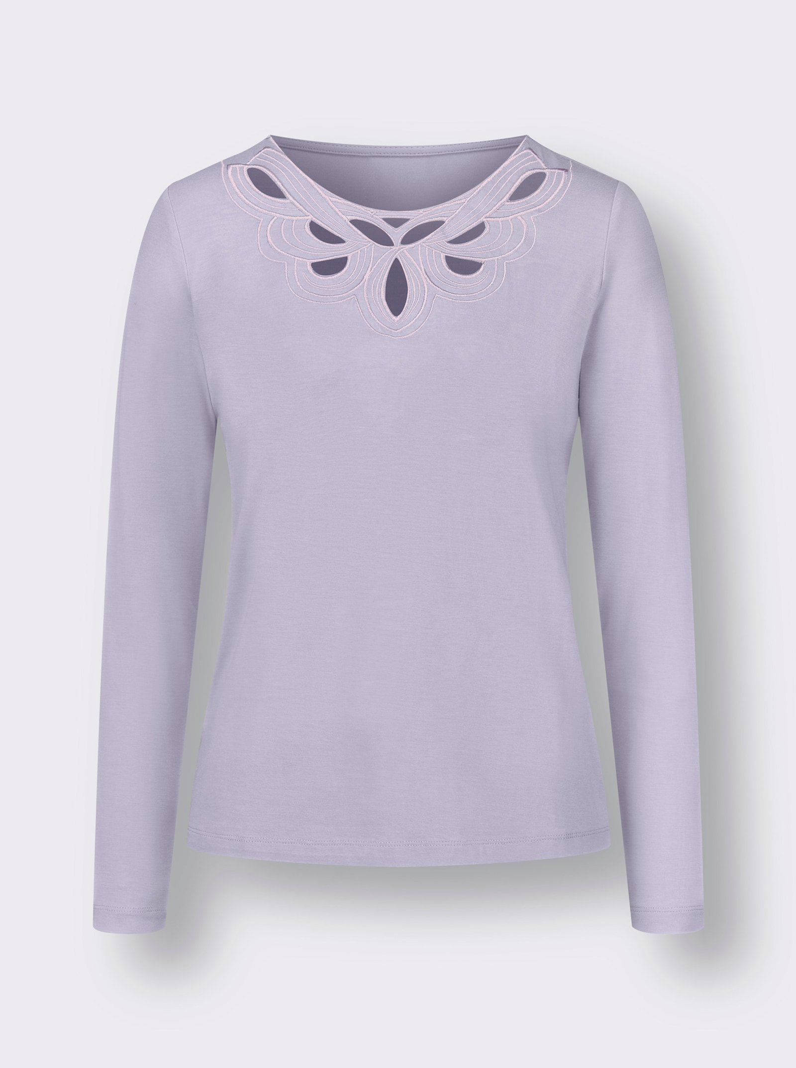 Langarmshirt mit Cut-Outs am Ausschnitt - flieder