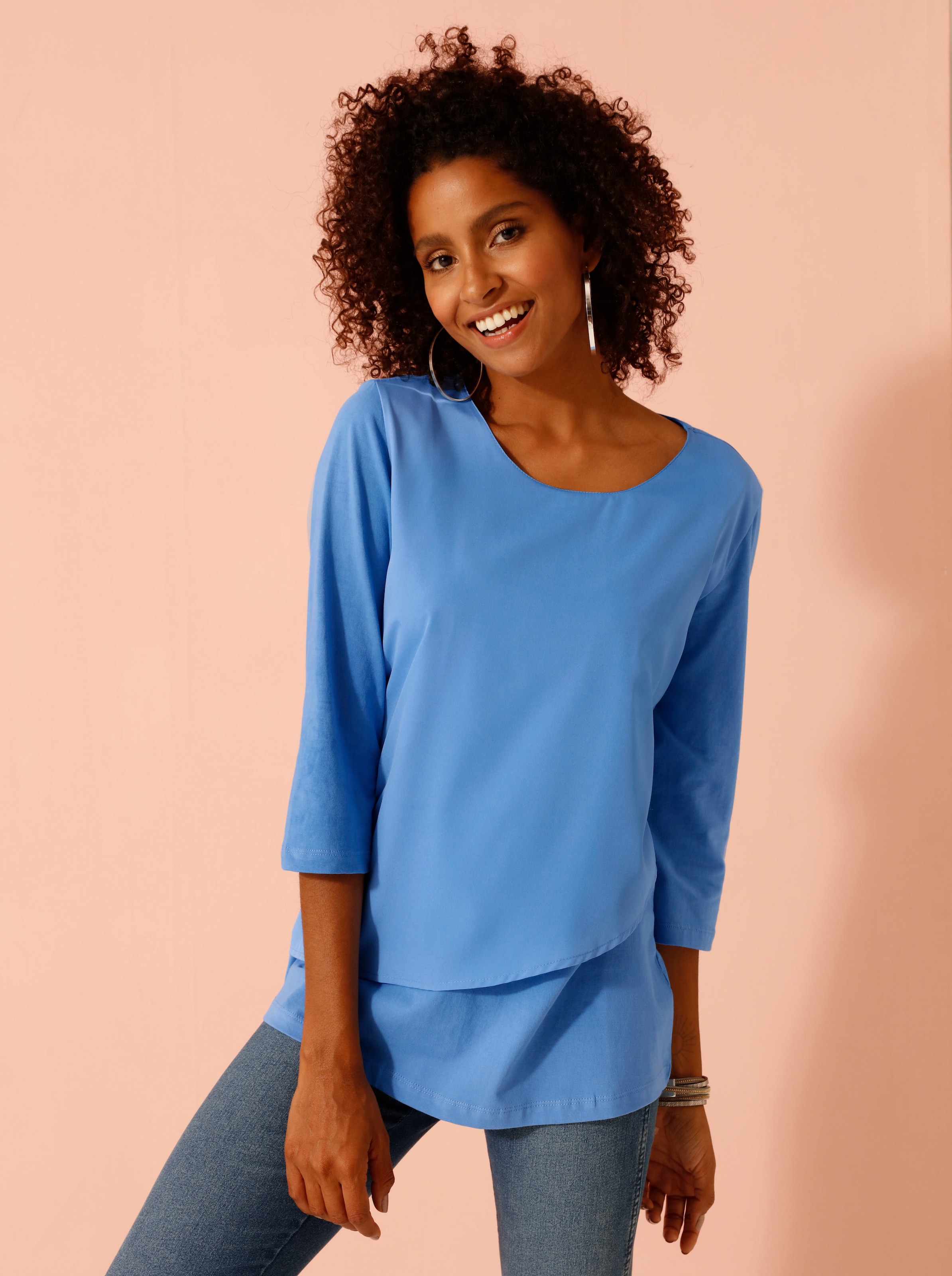 Witt Damen 3/4-Arm-Shirt im Lagen-Look, bleu