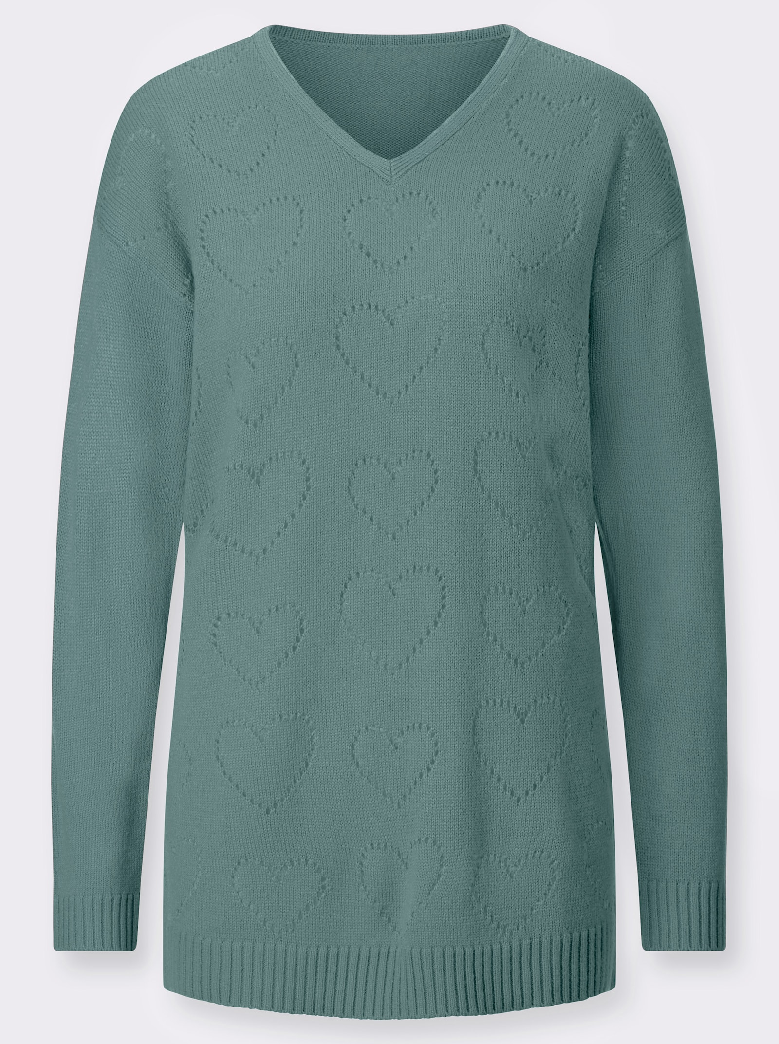 Longpullover mit Ajour-Herzchen - jade