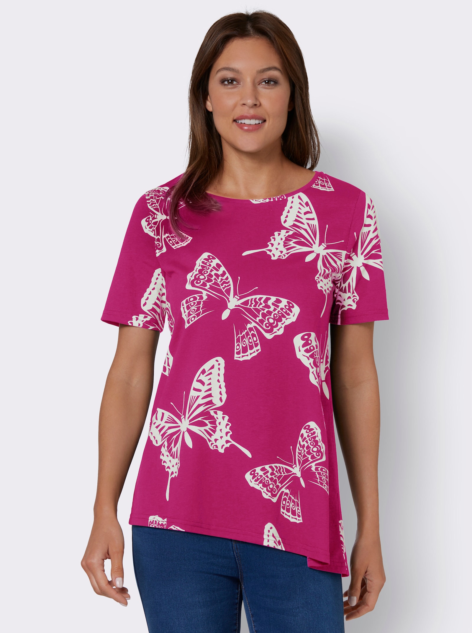 Shirt met korte mouwen en asymmetrische zoom - fuchsia gedessineerd