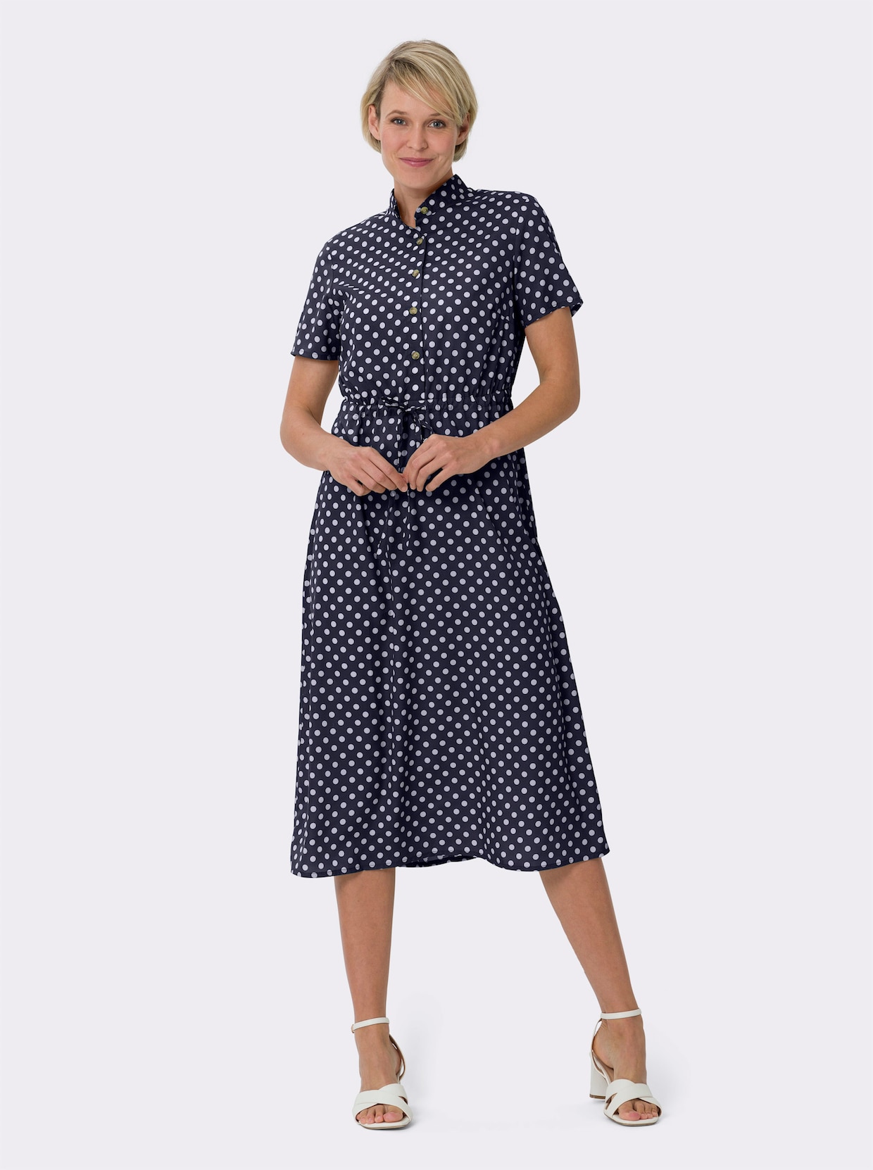 A-Linien-Kleid - marine-weiß-getupft